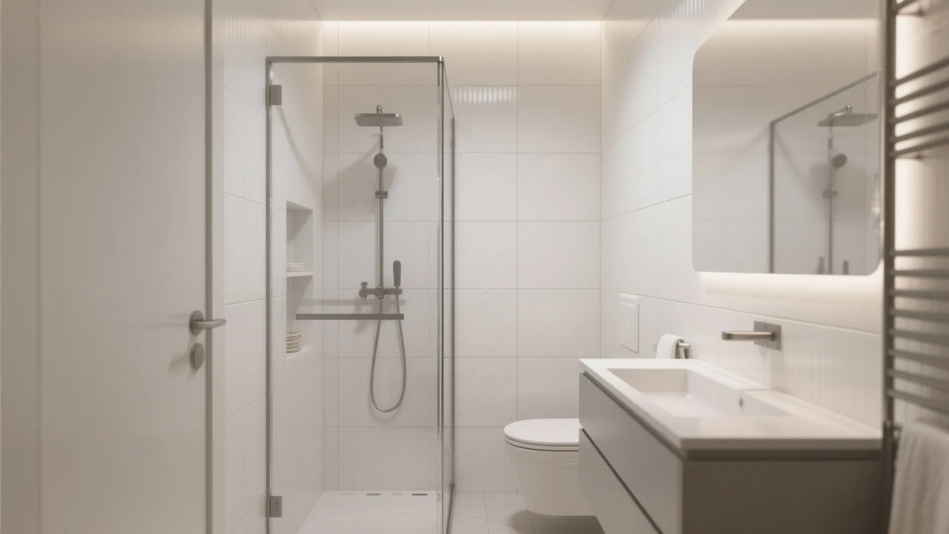 Large-Format White Tiles With Minimal Grout