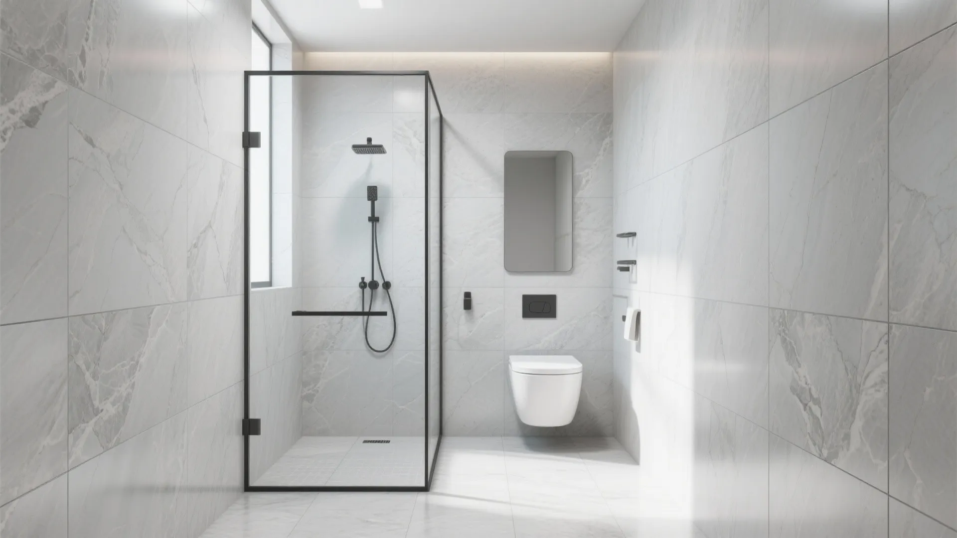 Floor-to-Ceiling Grey: Large-Format Tiles to Stretch Space