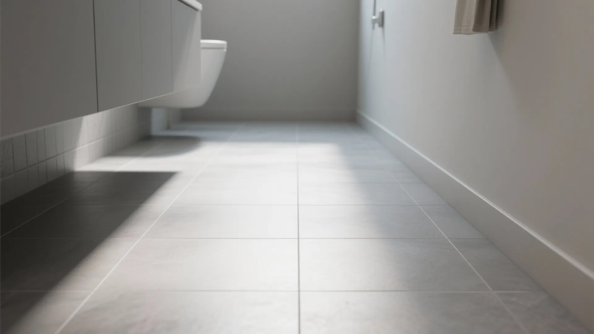 1. Large-format light gray floor tiles