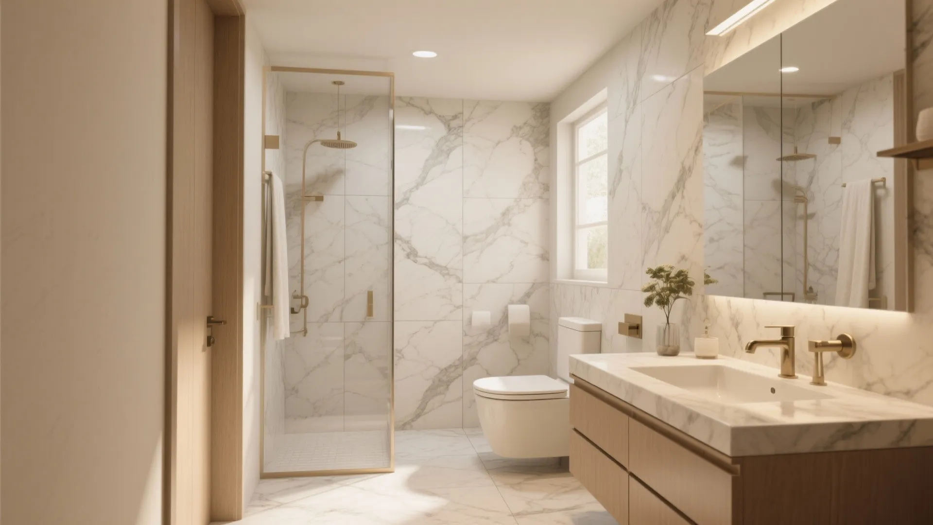 2. Large Format Marble-Look Tiles