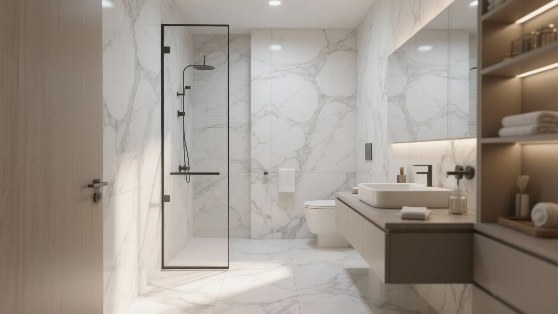 5. Large-Format Marble-Look Tiles