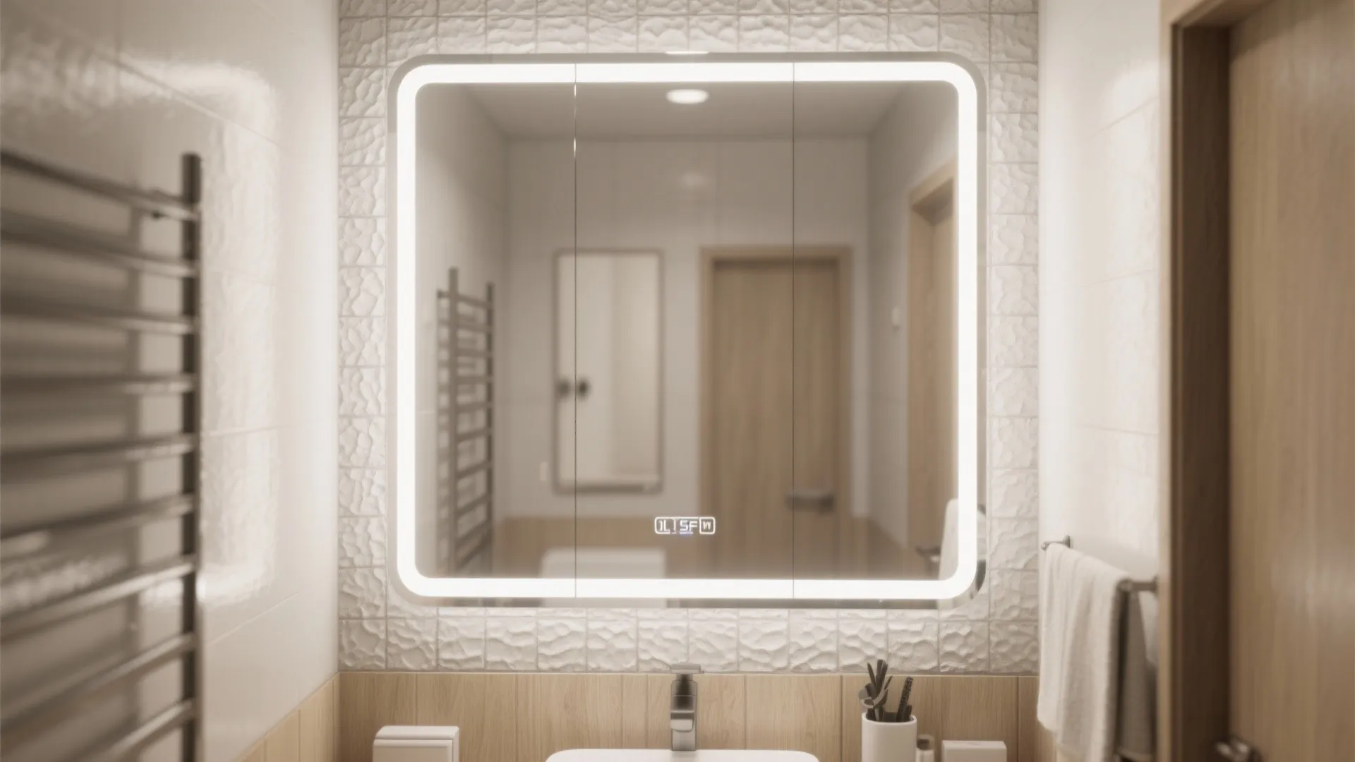 4. Large-format mirrors and textured surrounds