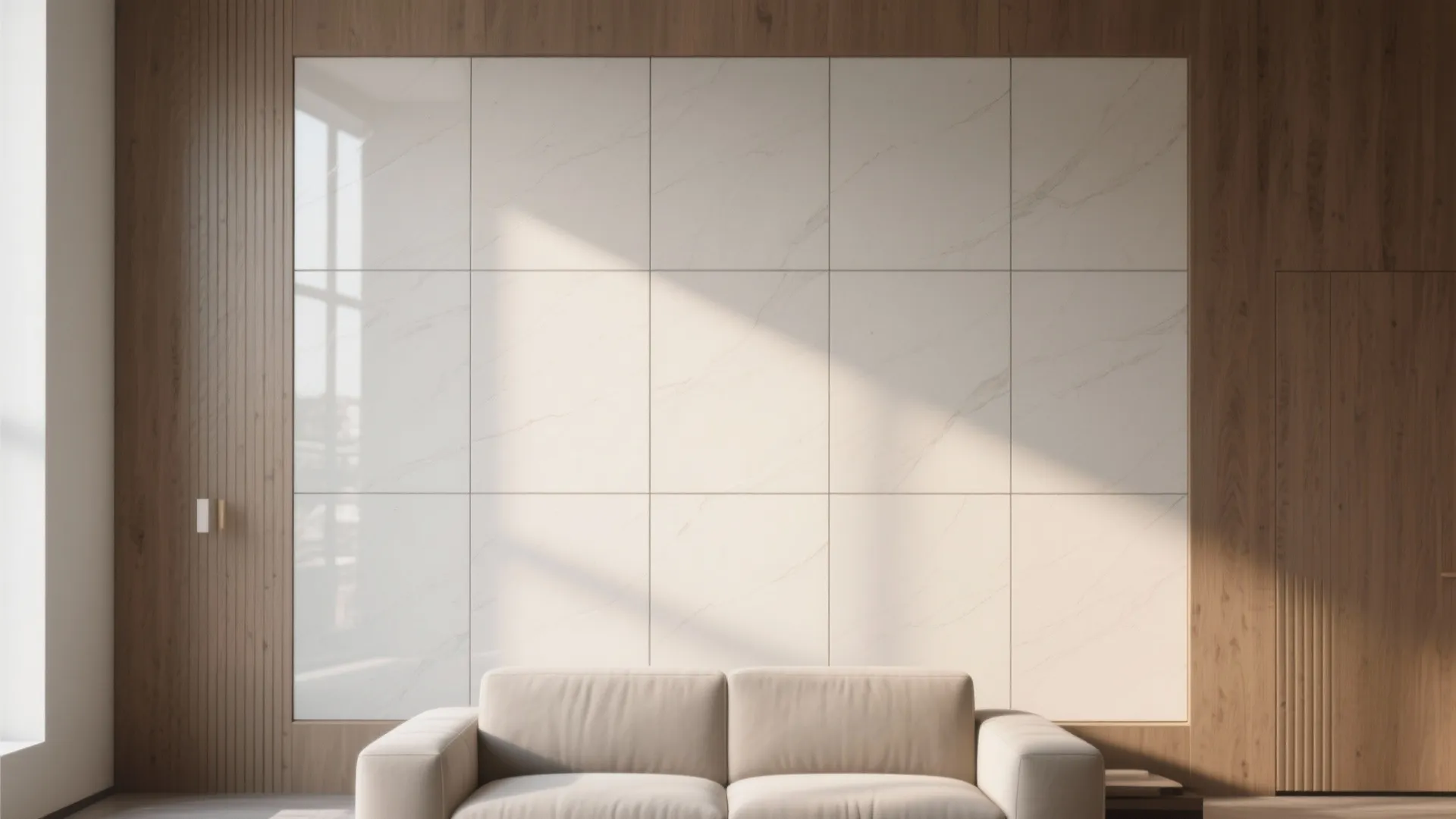 1. Large-format polished tiles for a sleek backdrop