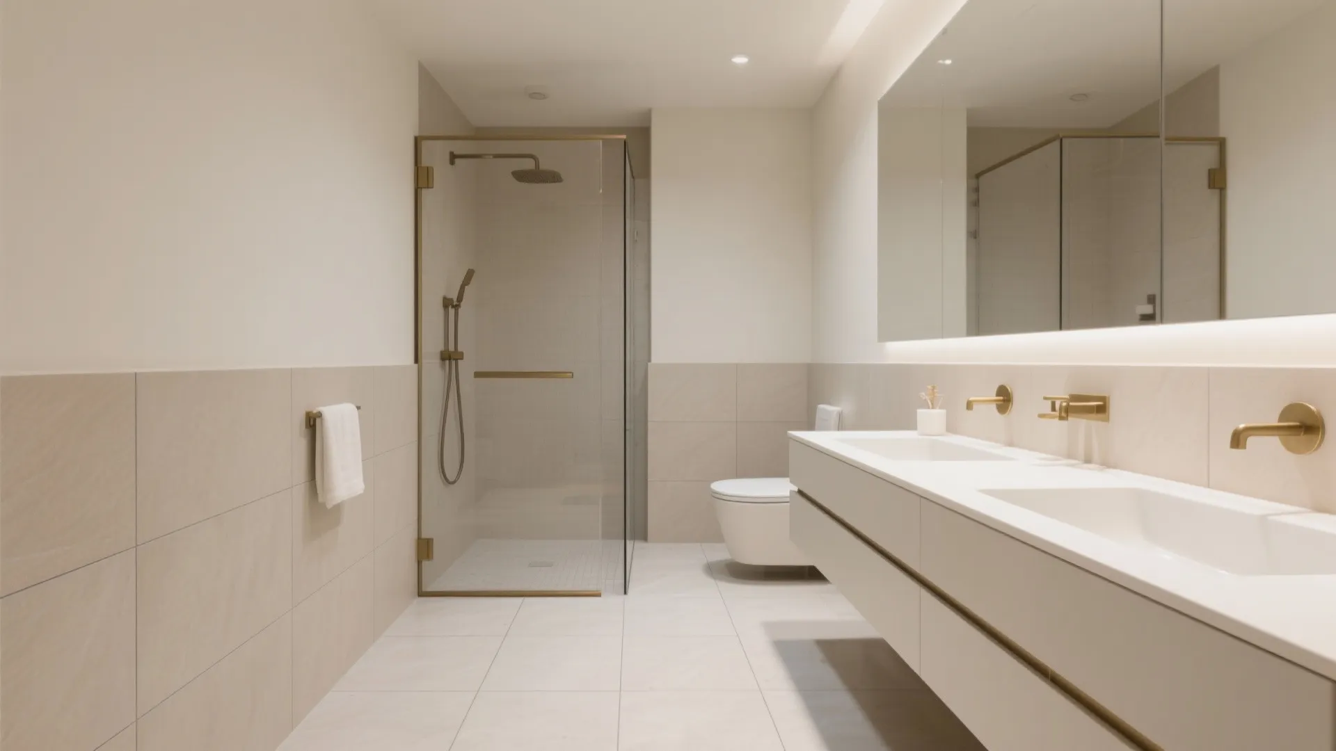 Large-format porcelain to visually widen the room