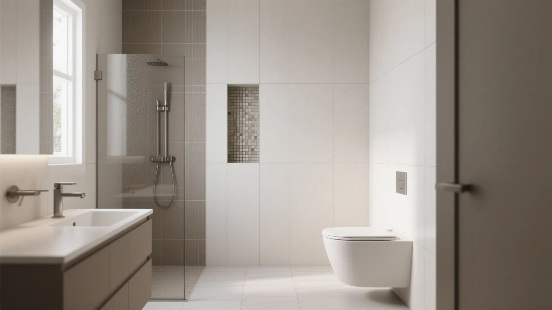 Large-Format Porcelain for a Seamless Small Bath
