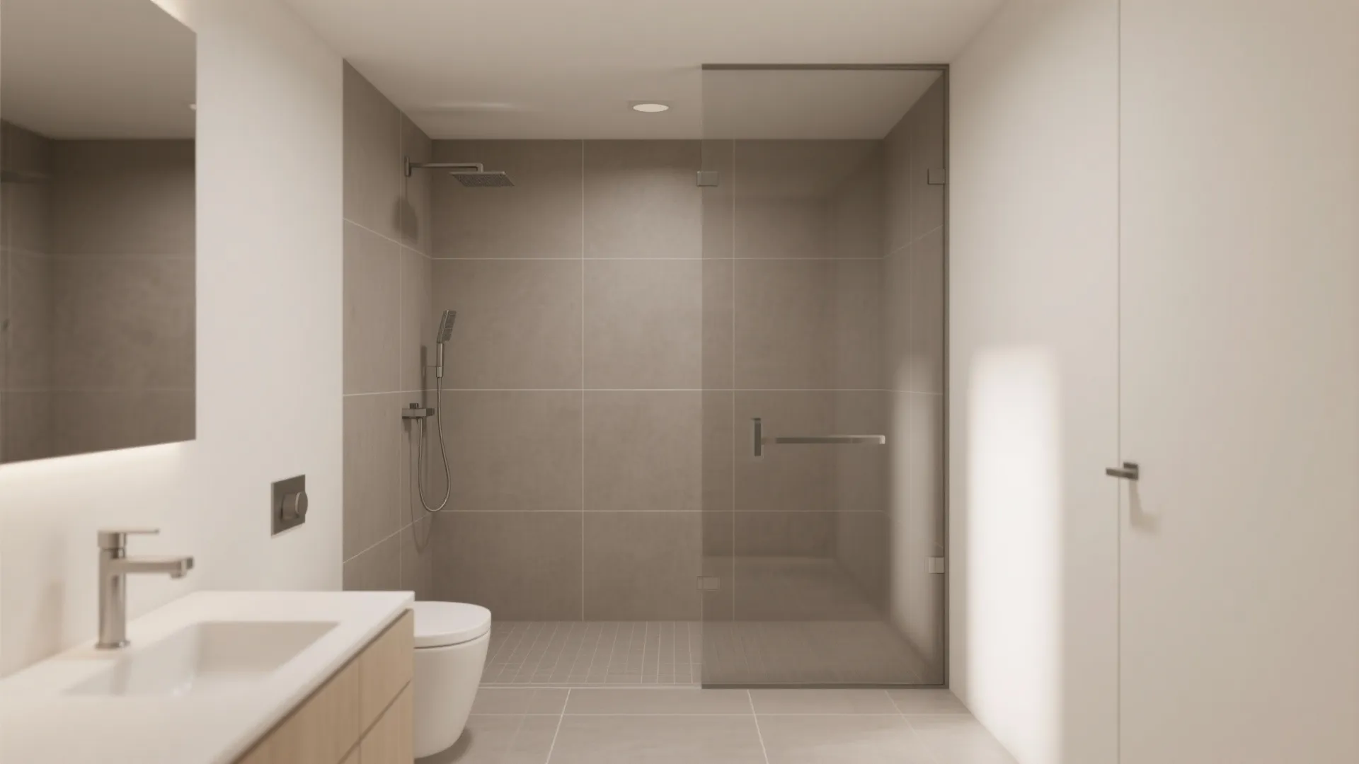 Large-format matte porcelain to reduce grout lines