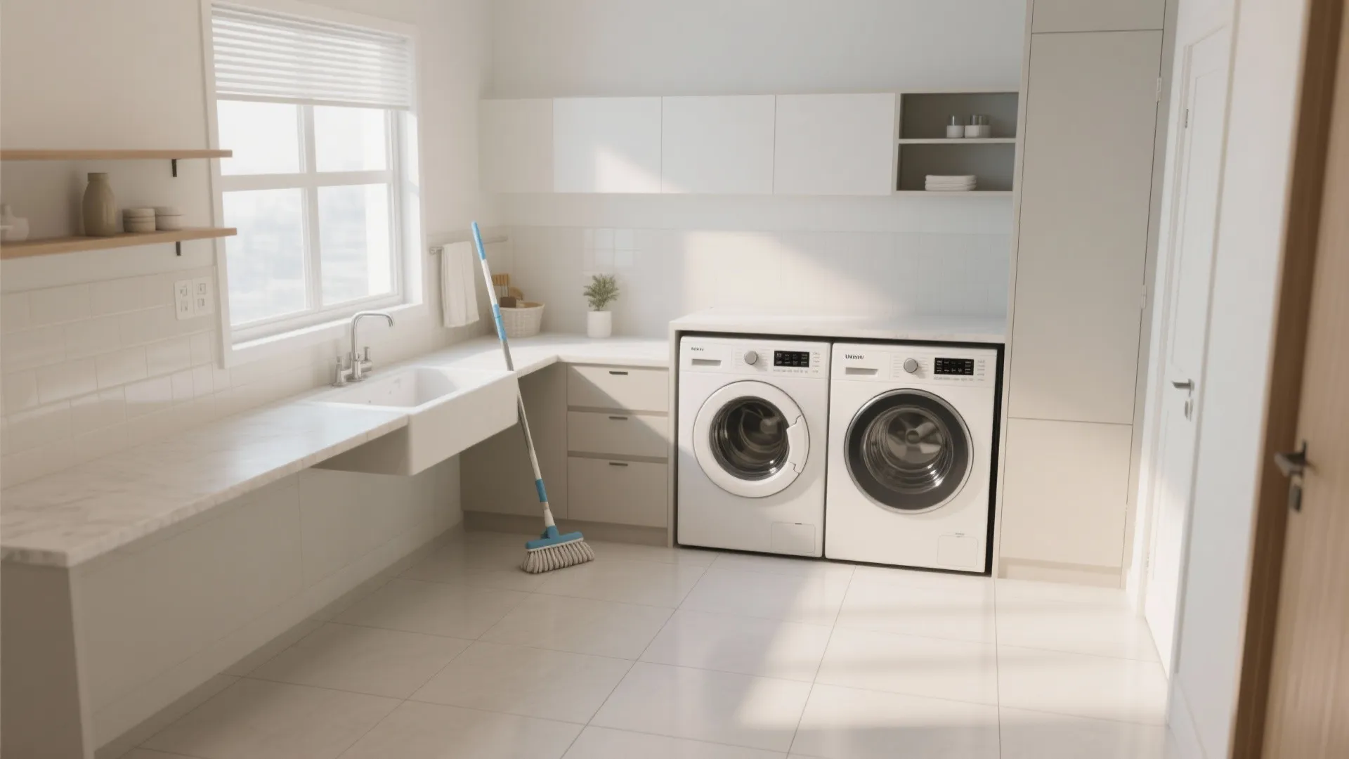 2. Large-format porcelain tiles for easy cleaning