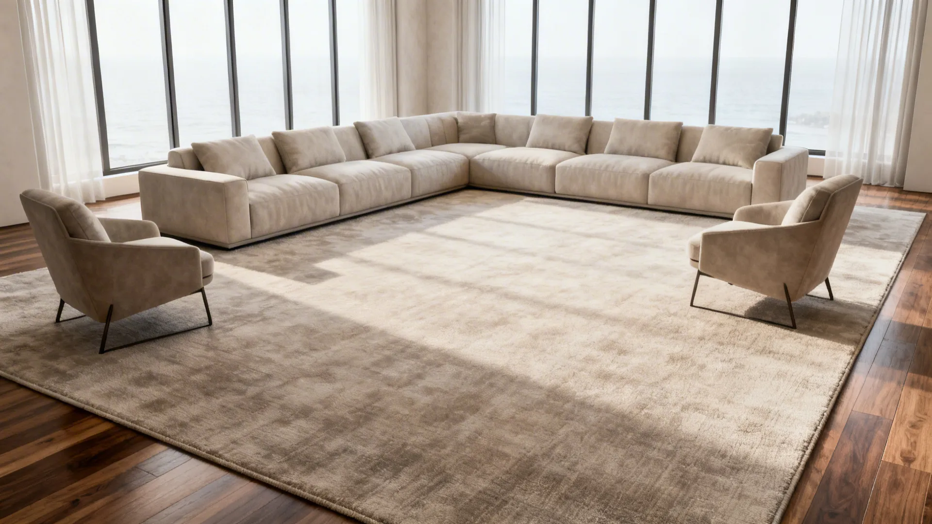 3. Use a large rug to visually expand the room