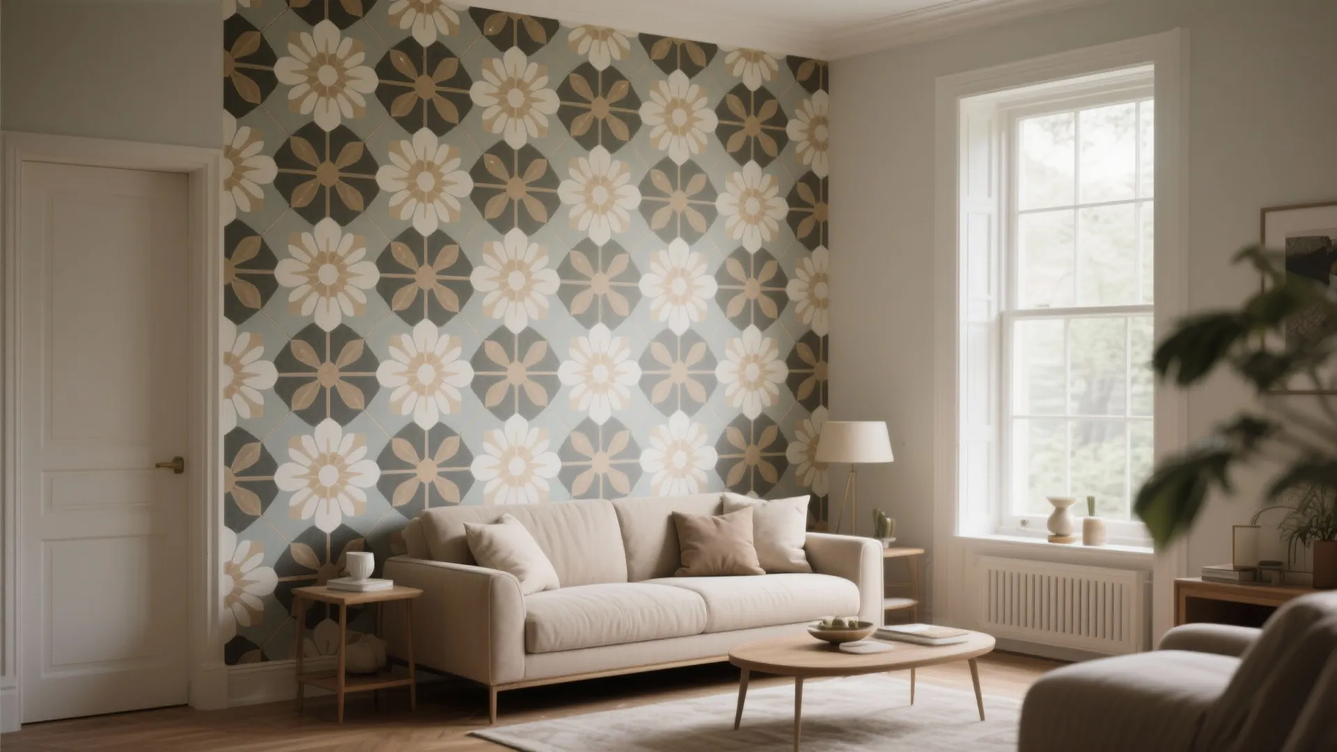 1. Accent wall with large-scale pattern