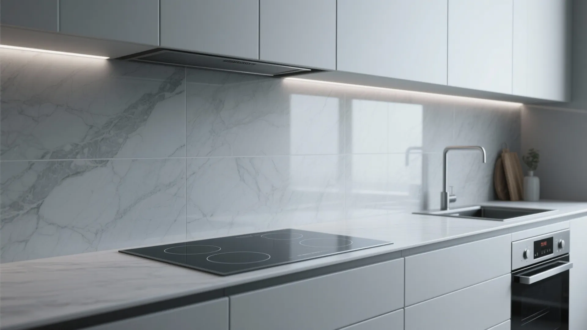 4. Large-format porcelain slab in cool grey