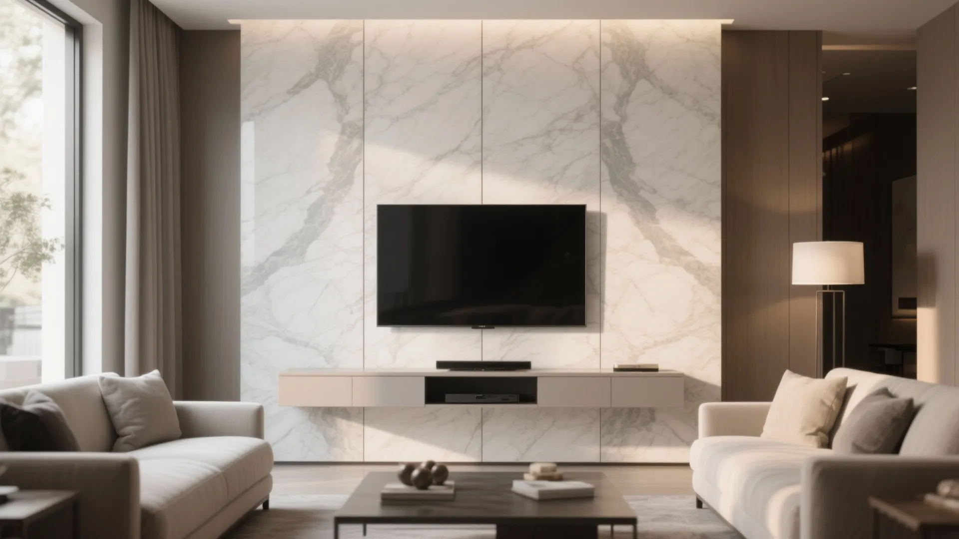 Large-format stone-look slabs for a gallery feel