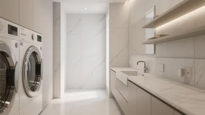 Modern Laundry Room with Marble Finishes
