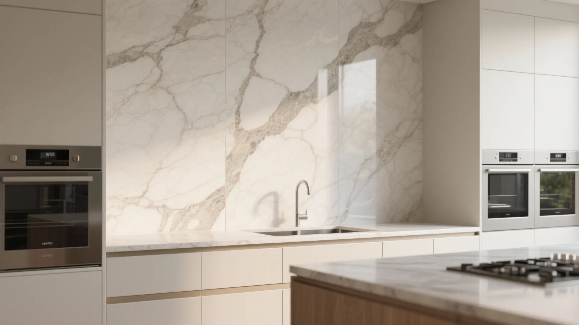 2. Large-Format Veined Slabs for a Seamless Look