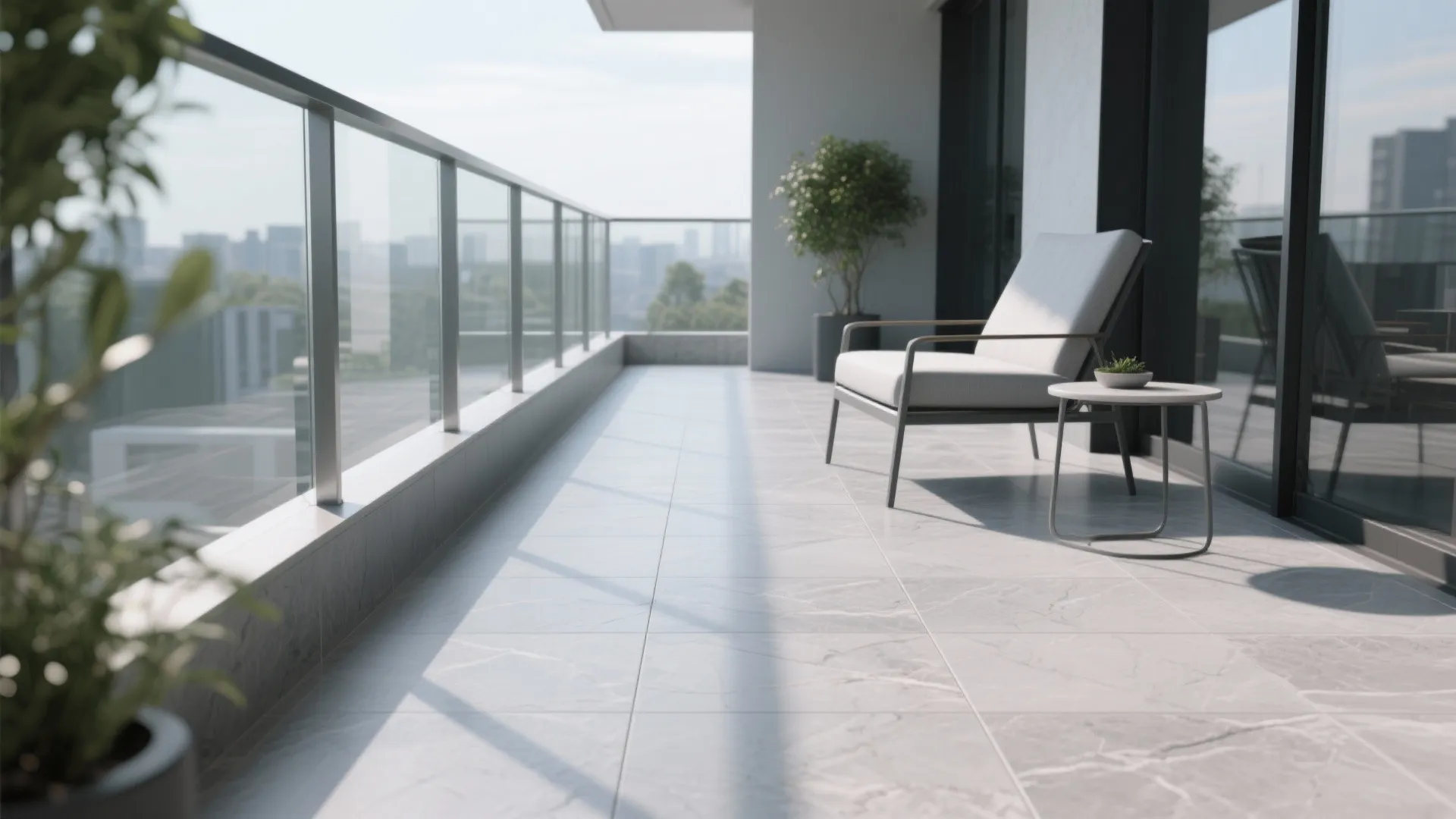 Large‑format stone‑look tiles for a seamless, modern feel