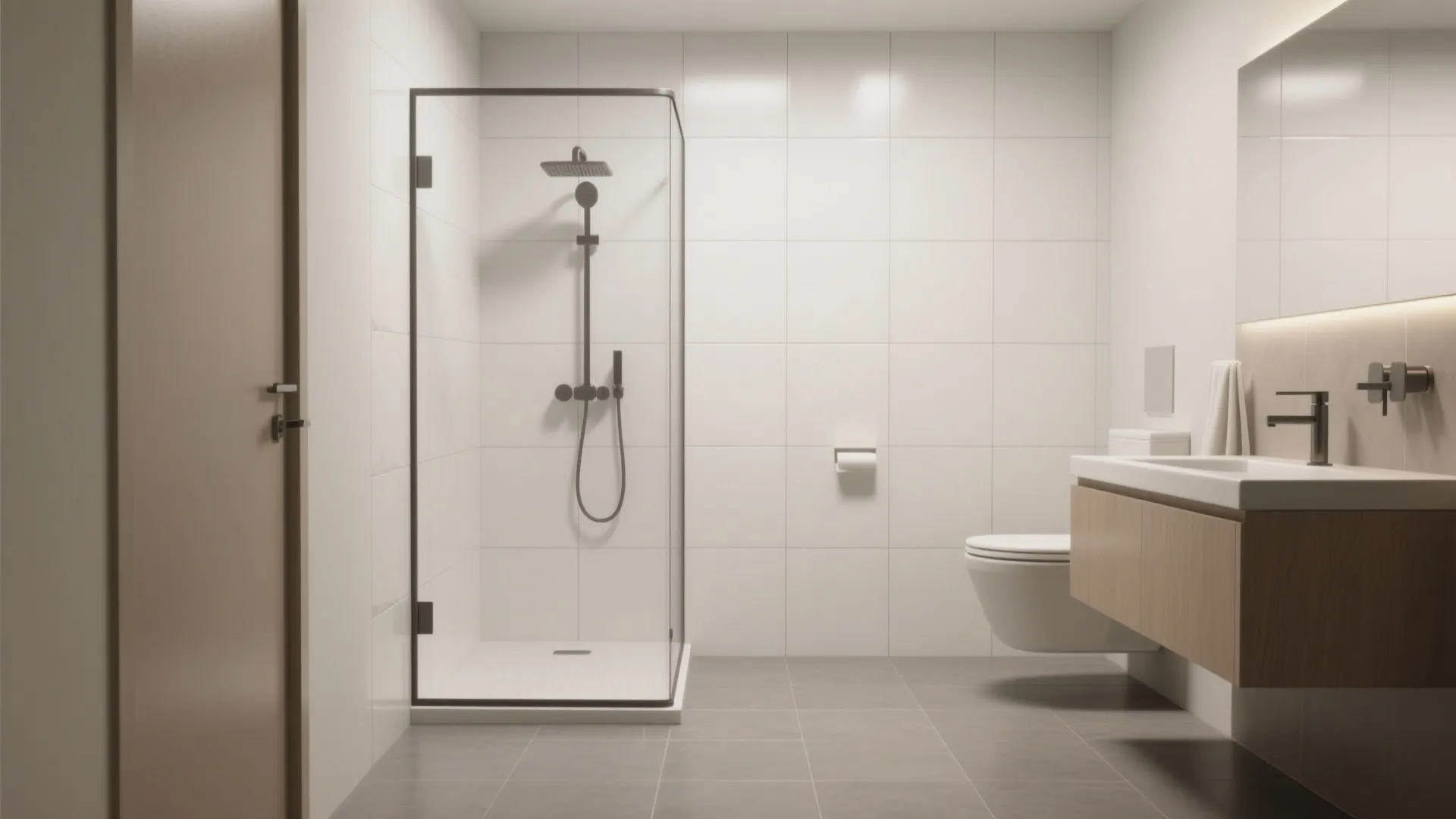 Large-format tiles to minimize grout and visual noise