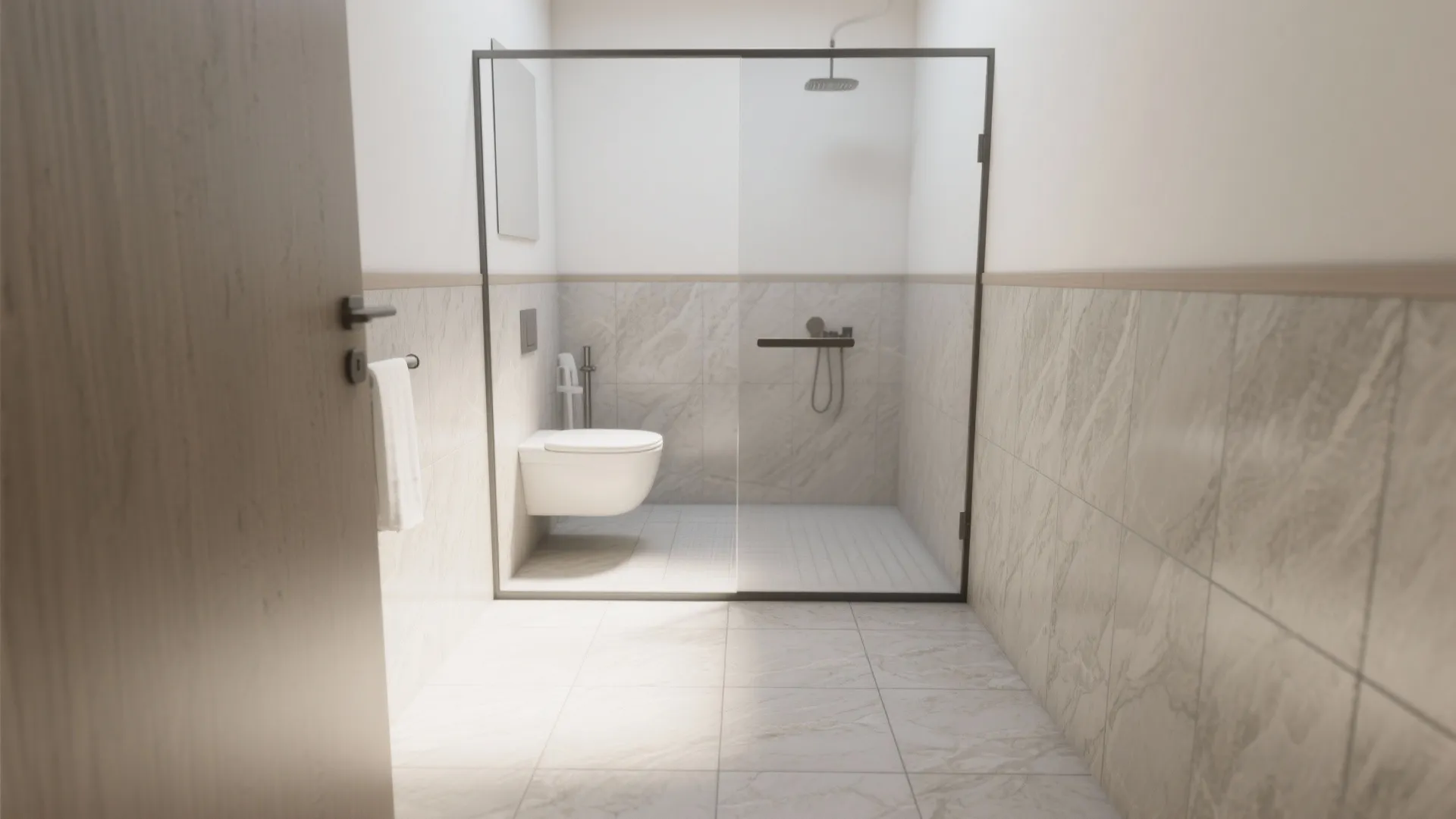 Large-Format Rough Tiles to Visually Expand Small Bathrooms