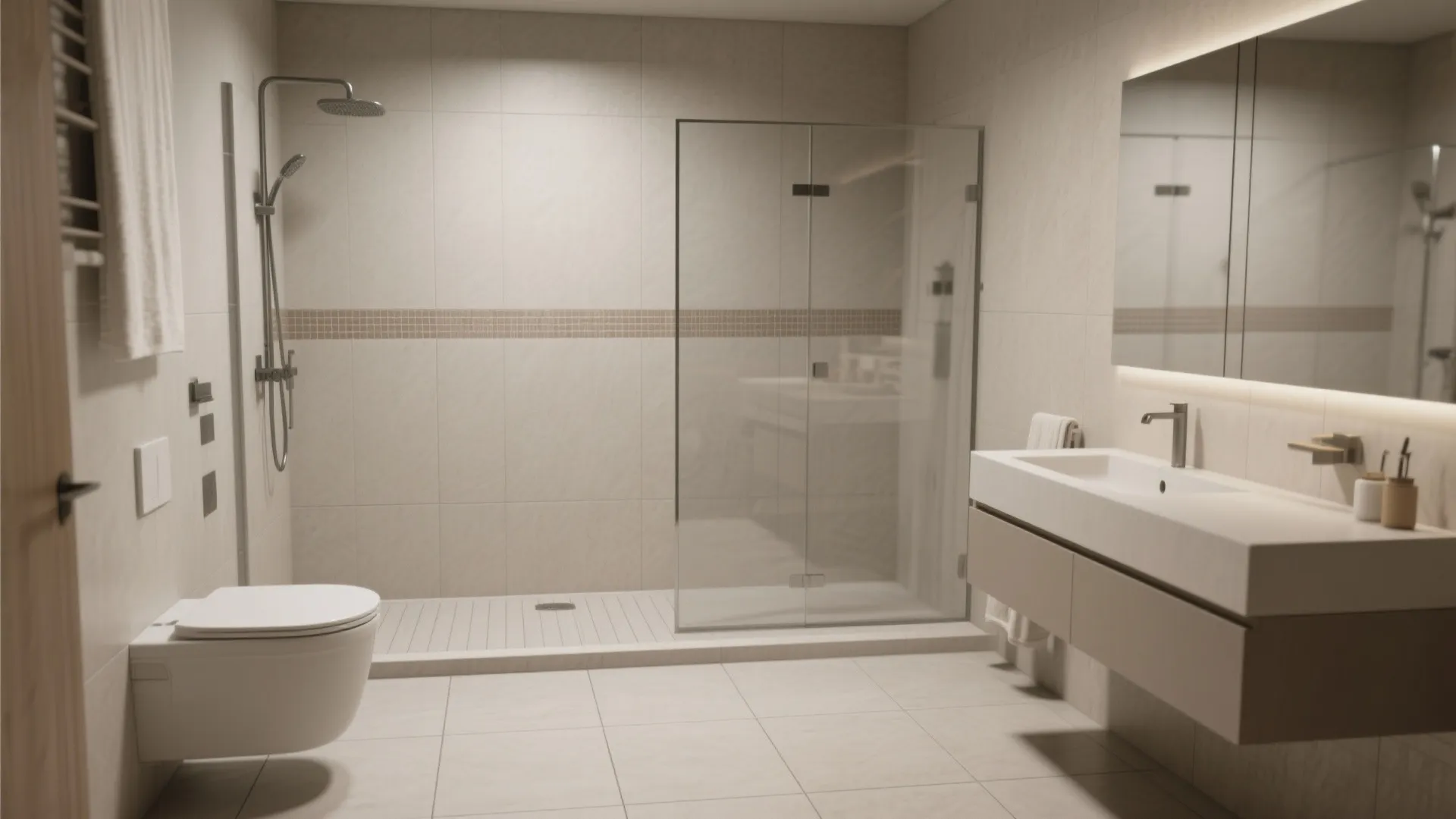 5. Choose large-format tiles and continuous lines