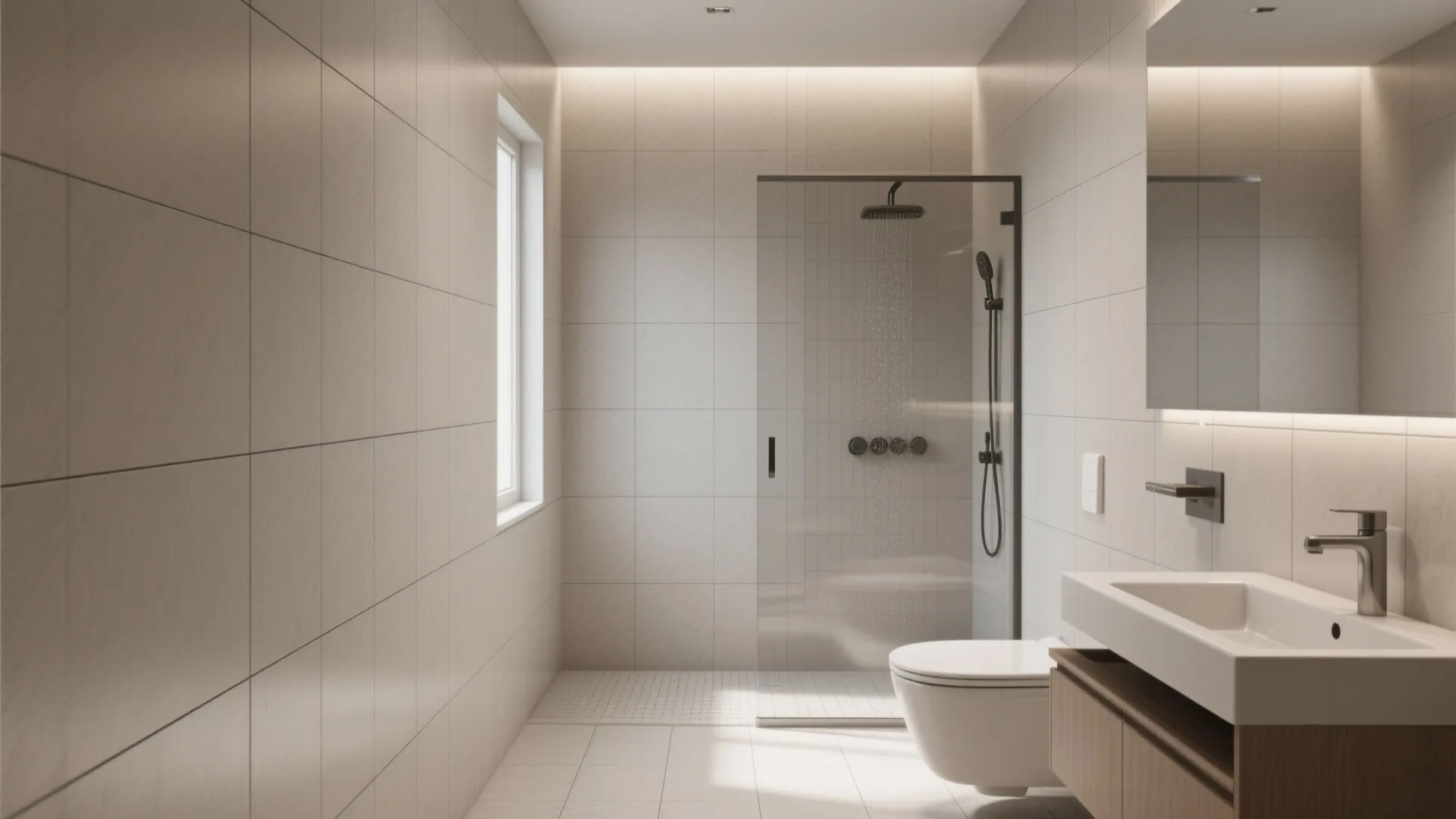 2. Large-format tiles and continuous grout lines