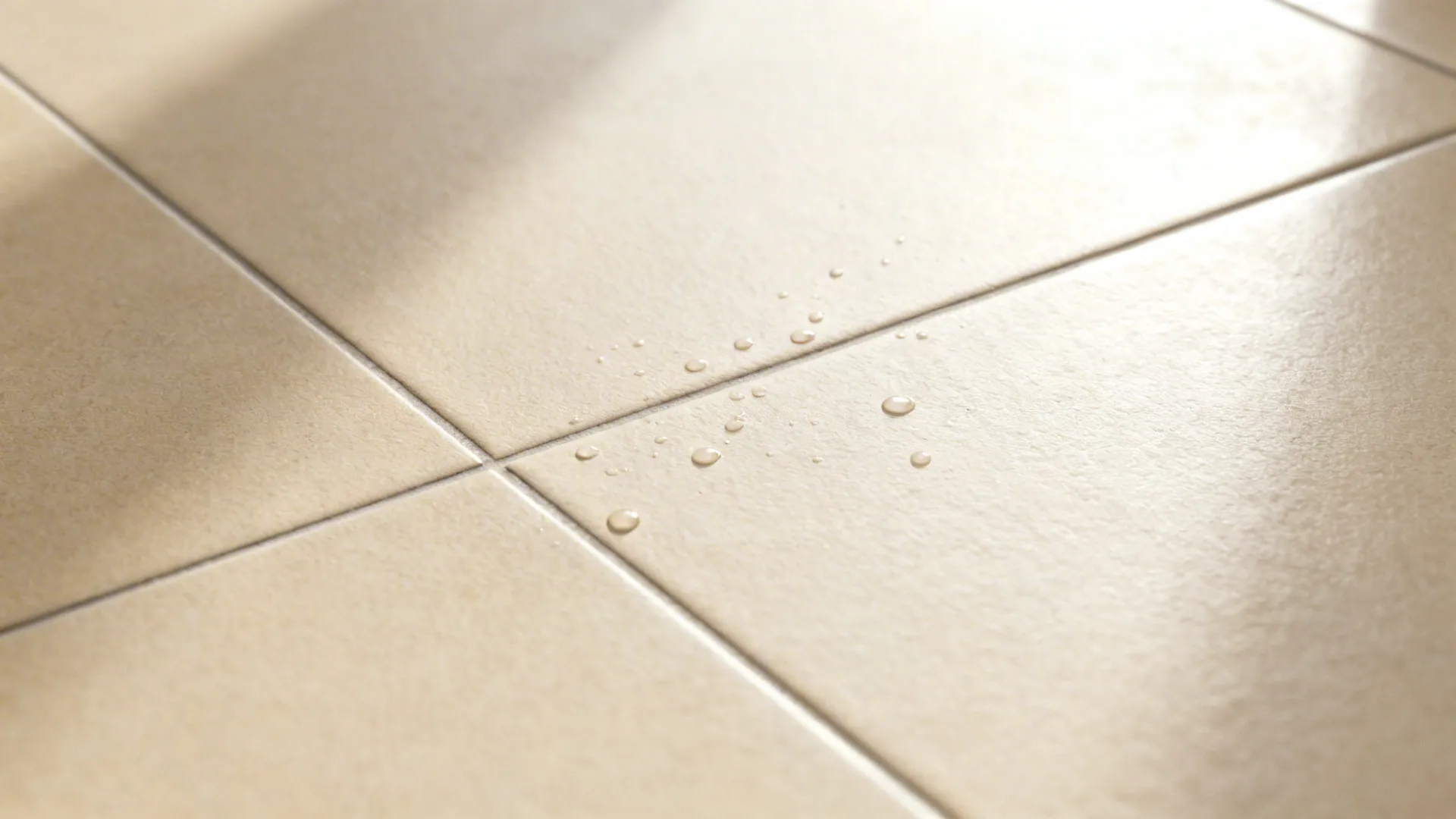 Close-up of large-format matte porcelain tiles with near-invisible grout lines.
