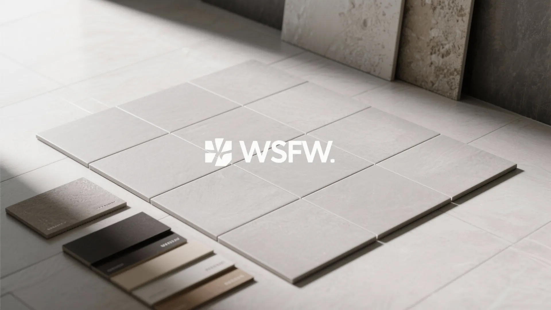 Modern floor tile samples in various colors and sizes for professional interior home design projects