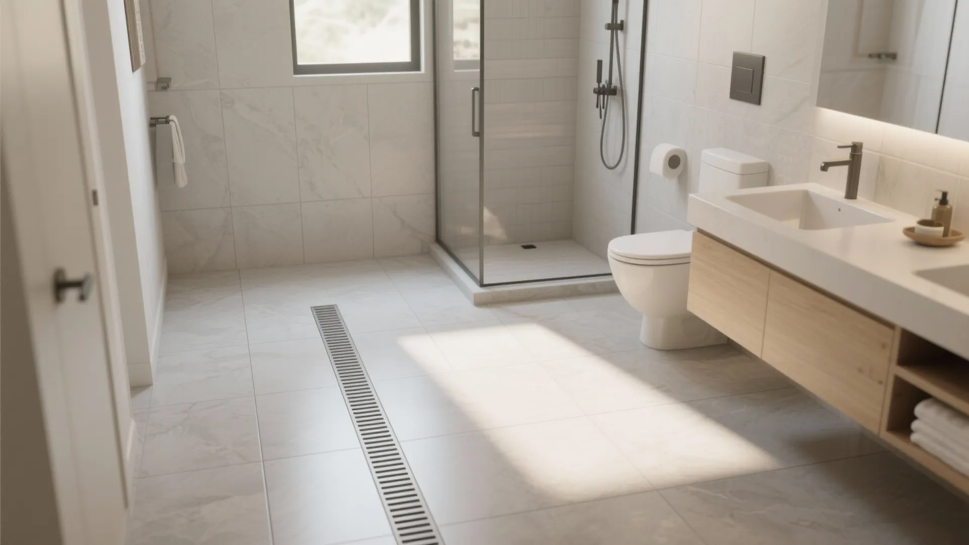 Large-format porcelain for a seamless, expansive feel