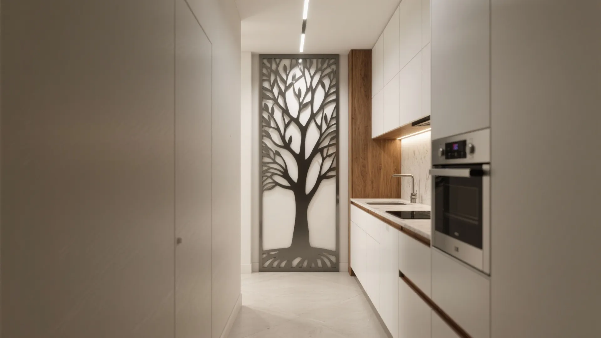 4) Laser-cut wood or metal tree panel as a focal screen