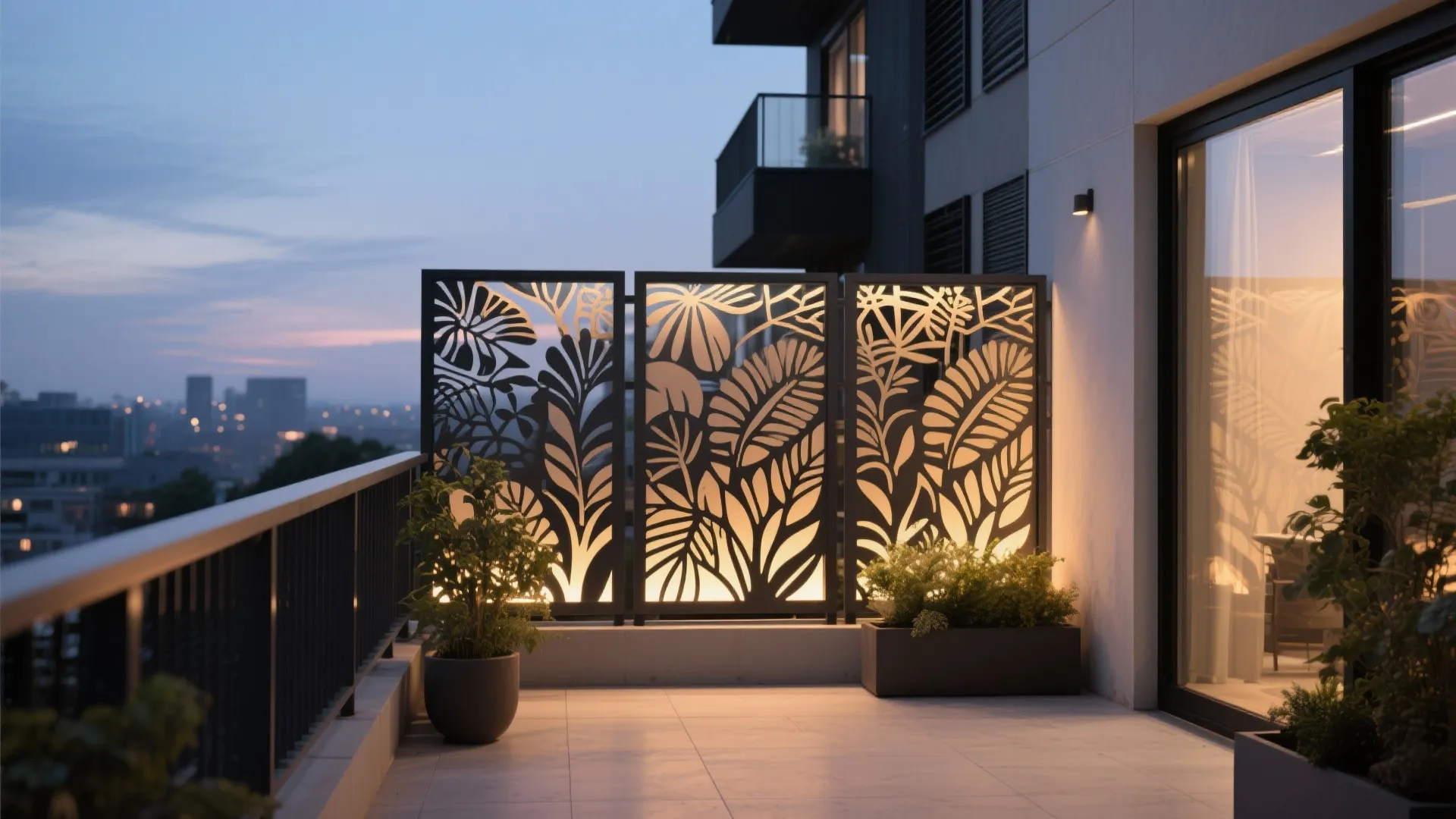 Laser-cut aluminium panels for privacy and art