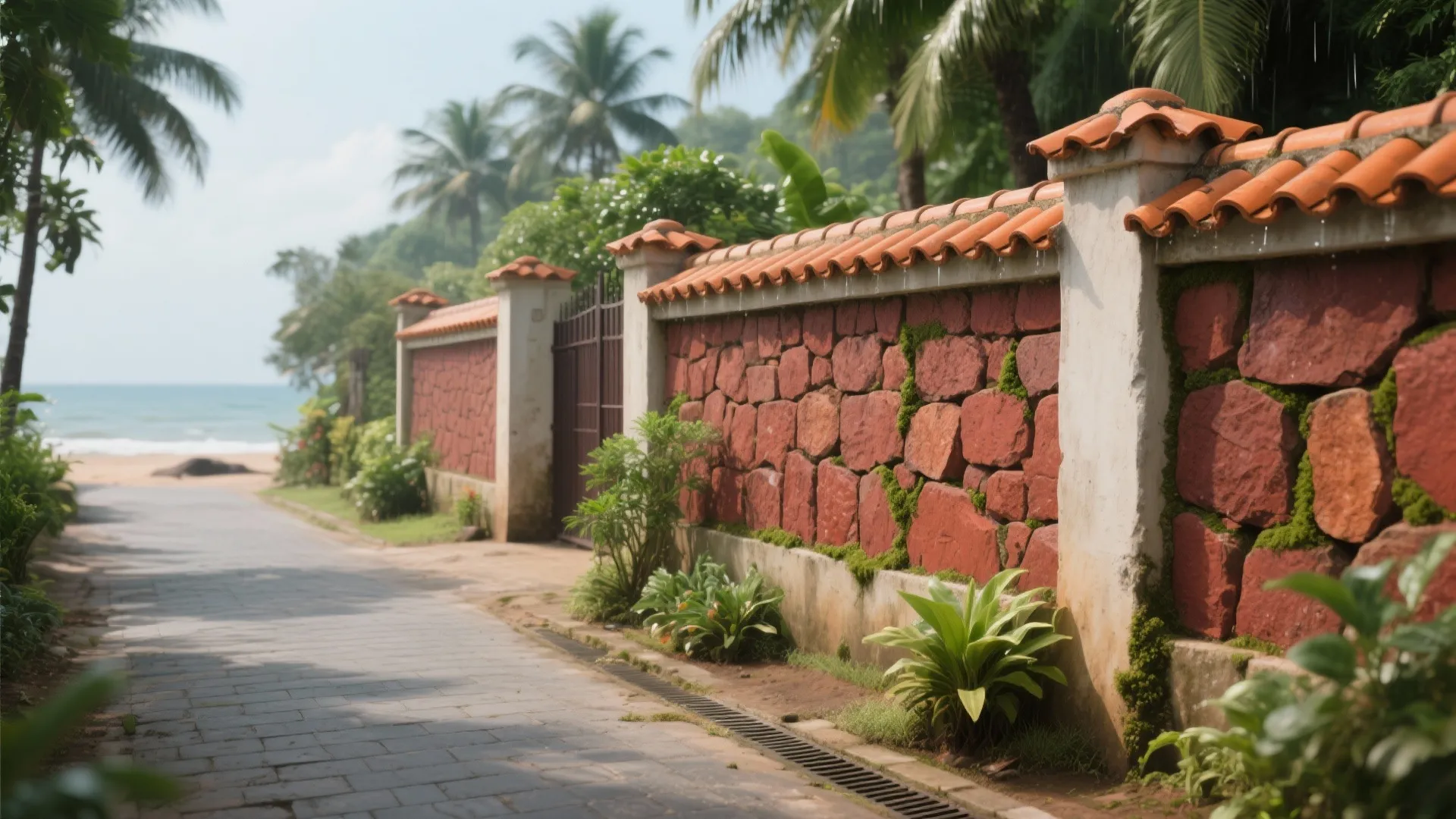 Laterite Blocks with Mangalore Tile Coping (Kerala-Coastal Classic)