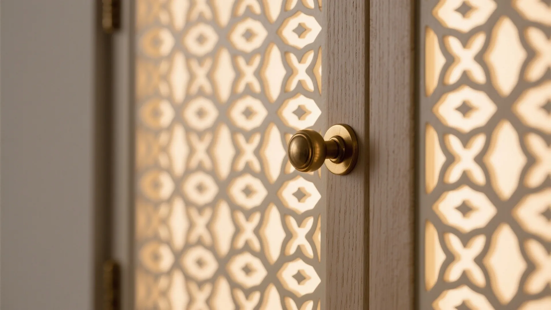 Wall-mounted lattice cabinet with warm backlight