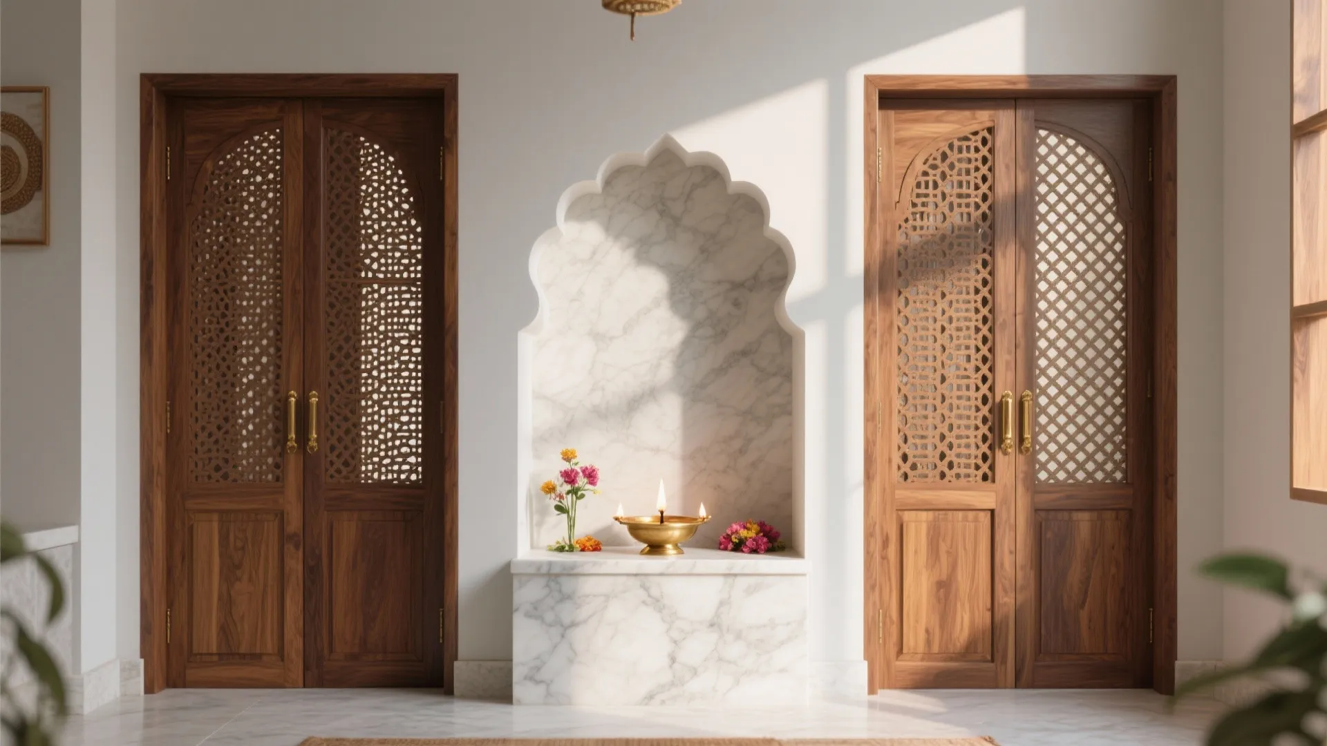 Lattice (Jaali) Wooden Pooja Doors