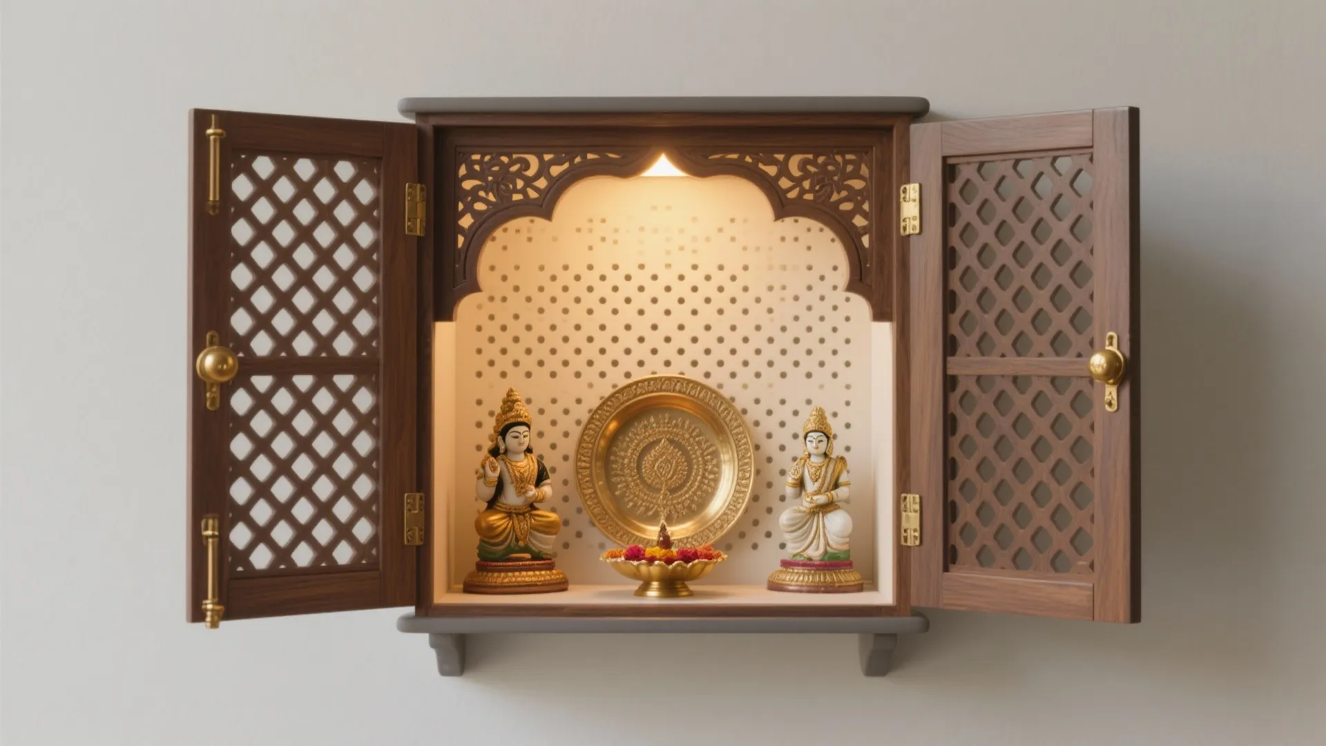 Wall-Mounted Mandir with Lattice Doors