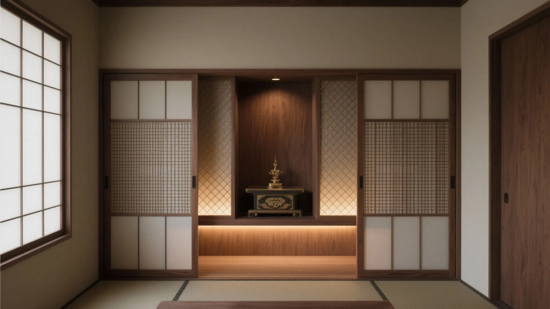 小さな引き戸“アルコーブ仏壇”：日式スタイルの静謐を守る