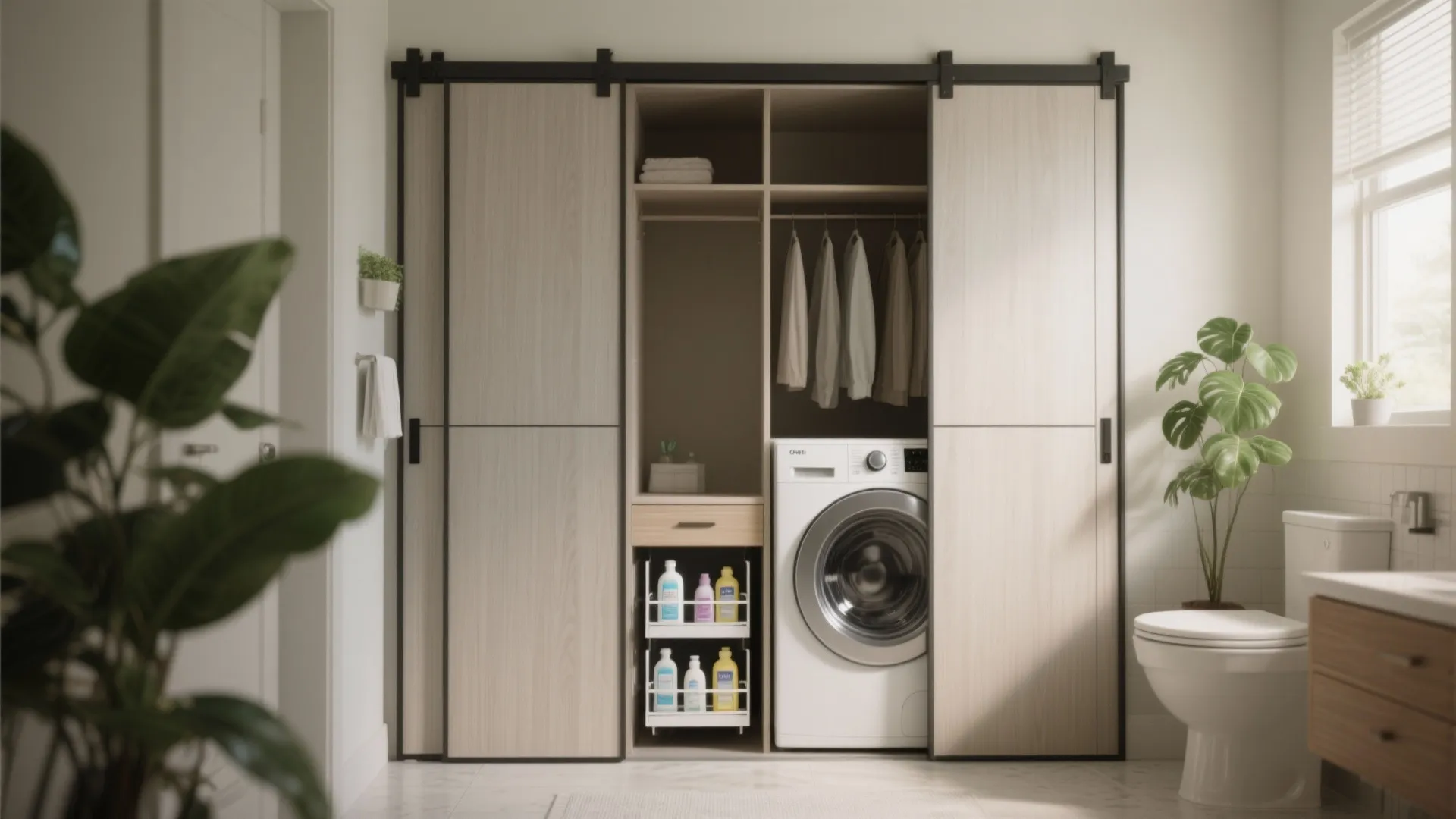 4. Closet-style laundry alcove behind sliding doors