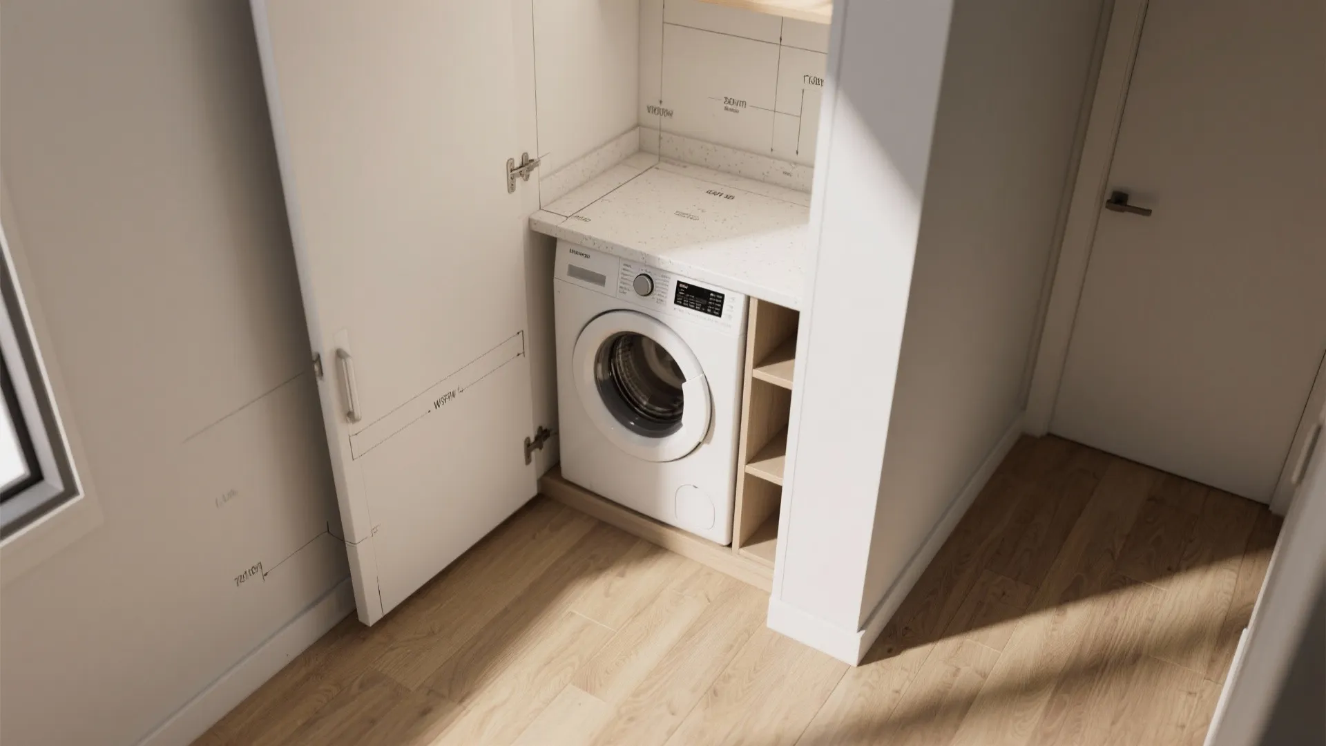 1. Vertical shelving above the washer