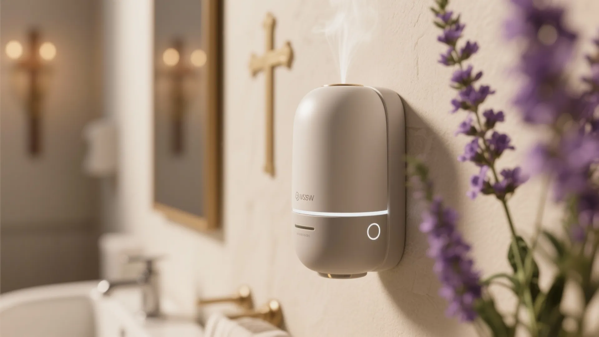 Close-up of elegant essential oil diffuser in bathroom