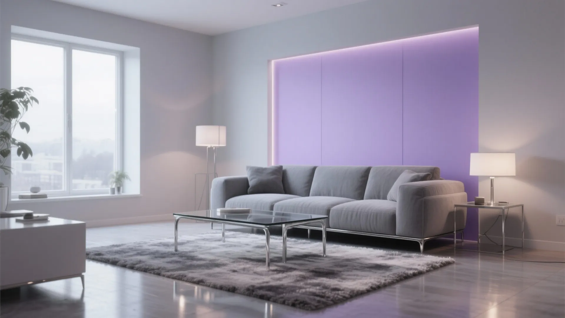 4) Lavender + Gray with Glass and Chrome