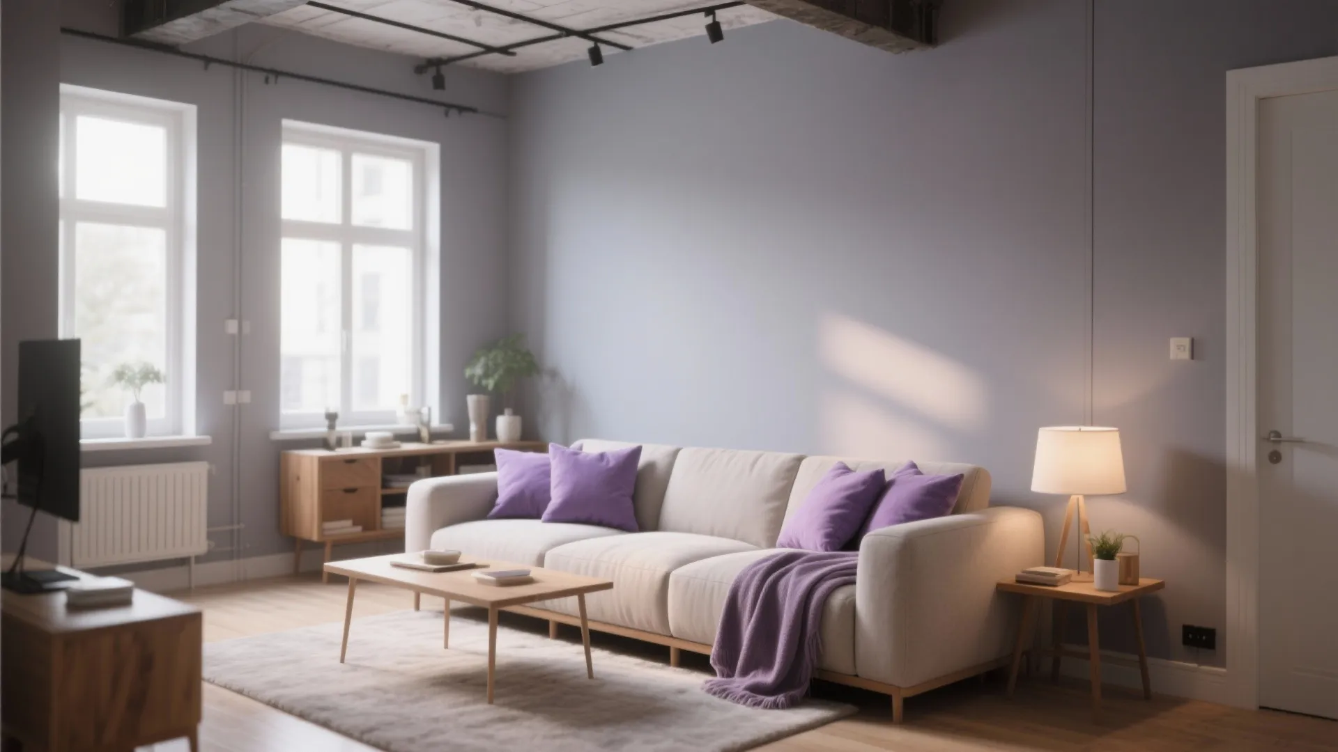 1. Soft Lavender Accents on Cool Grey Walls