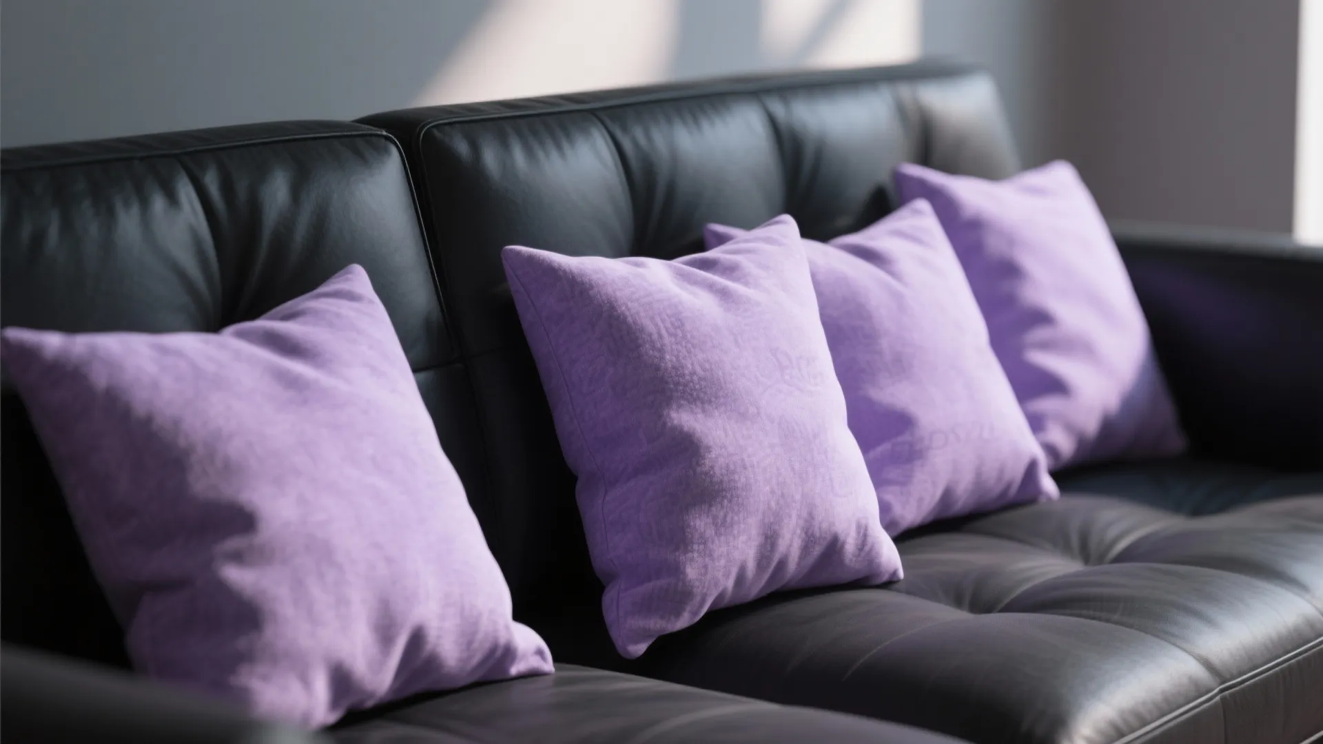 7. Lavender Throw Pillows Against a Black Sofa