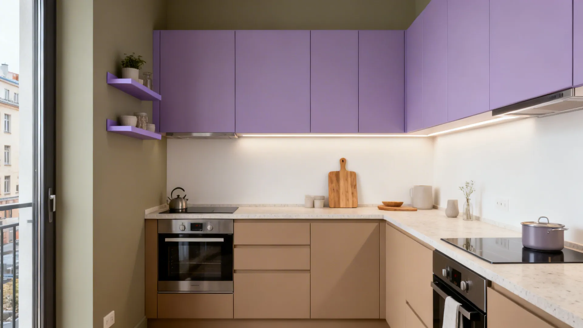 Lavender + Warm Neutrals (quiet, airy, renter-friendly)