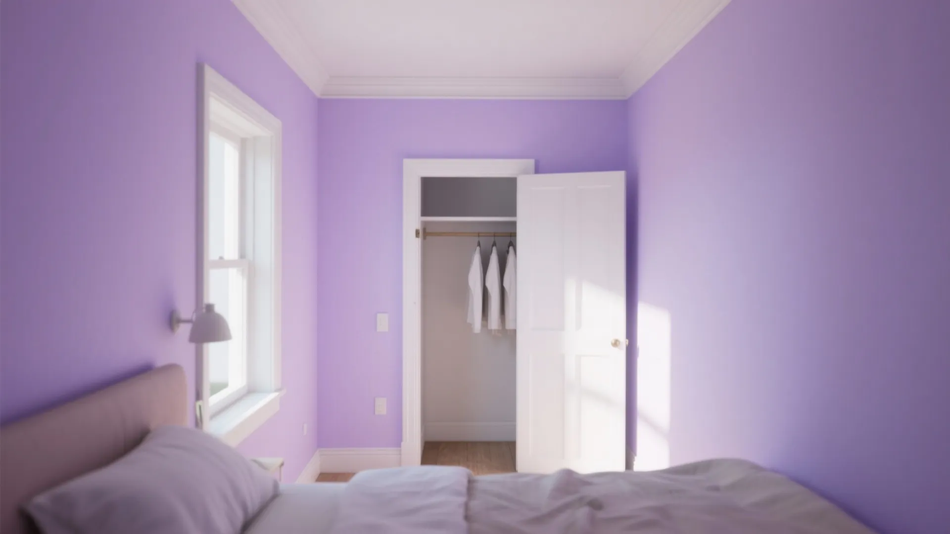1. Lavender + Crisp White: Make a tiny room feel airy