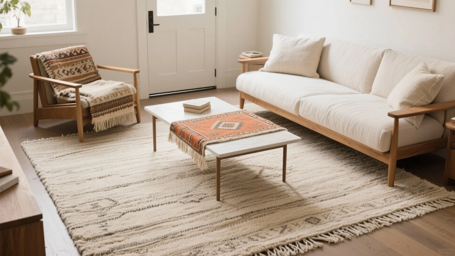 Layer low-pile rugs for depth (without bulk)