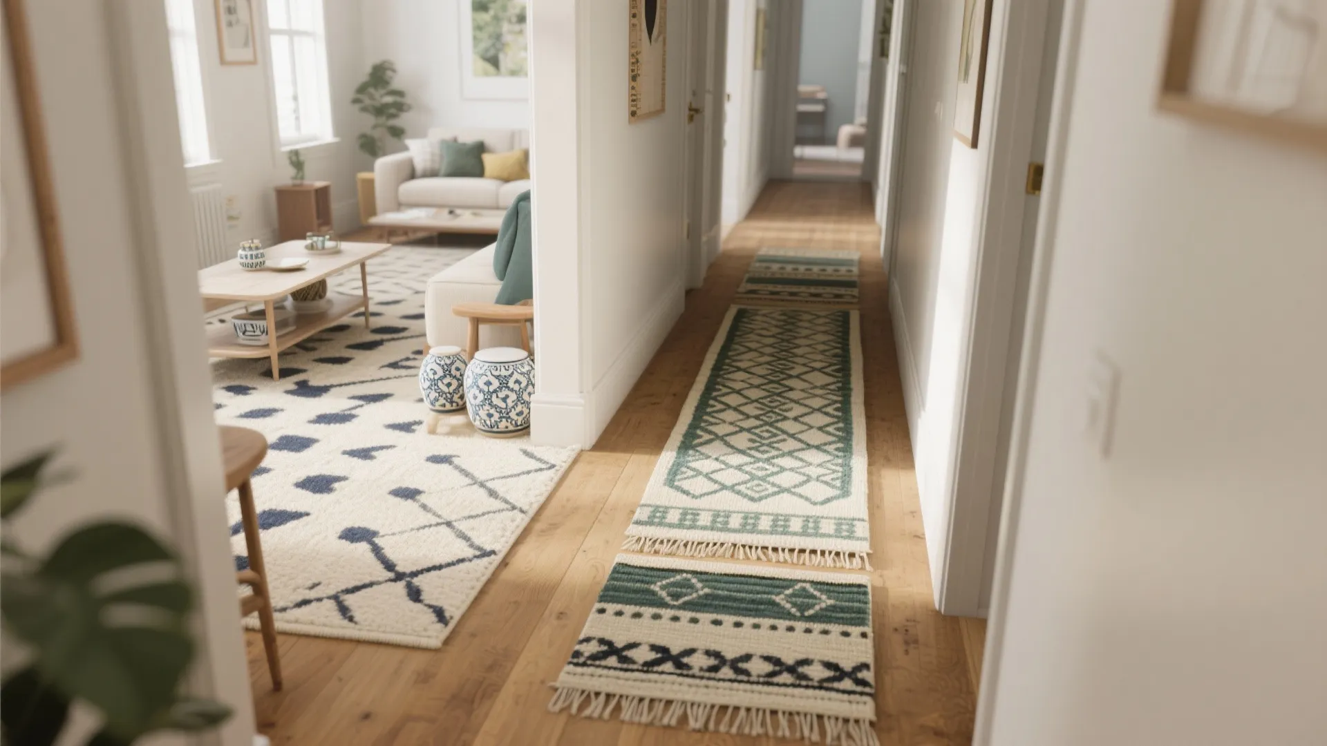 3. Layer with Runners and Small Accent Rugs