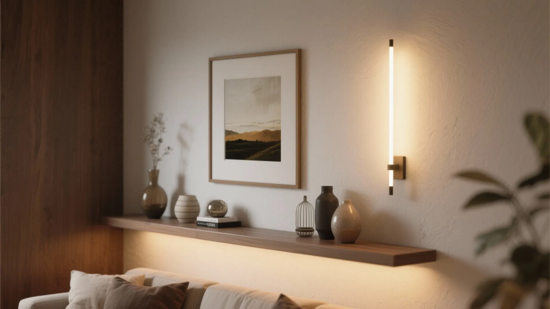 5. Layered accent lighting with picture and shelf lights