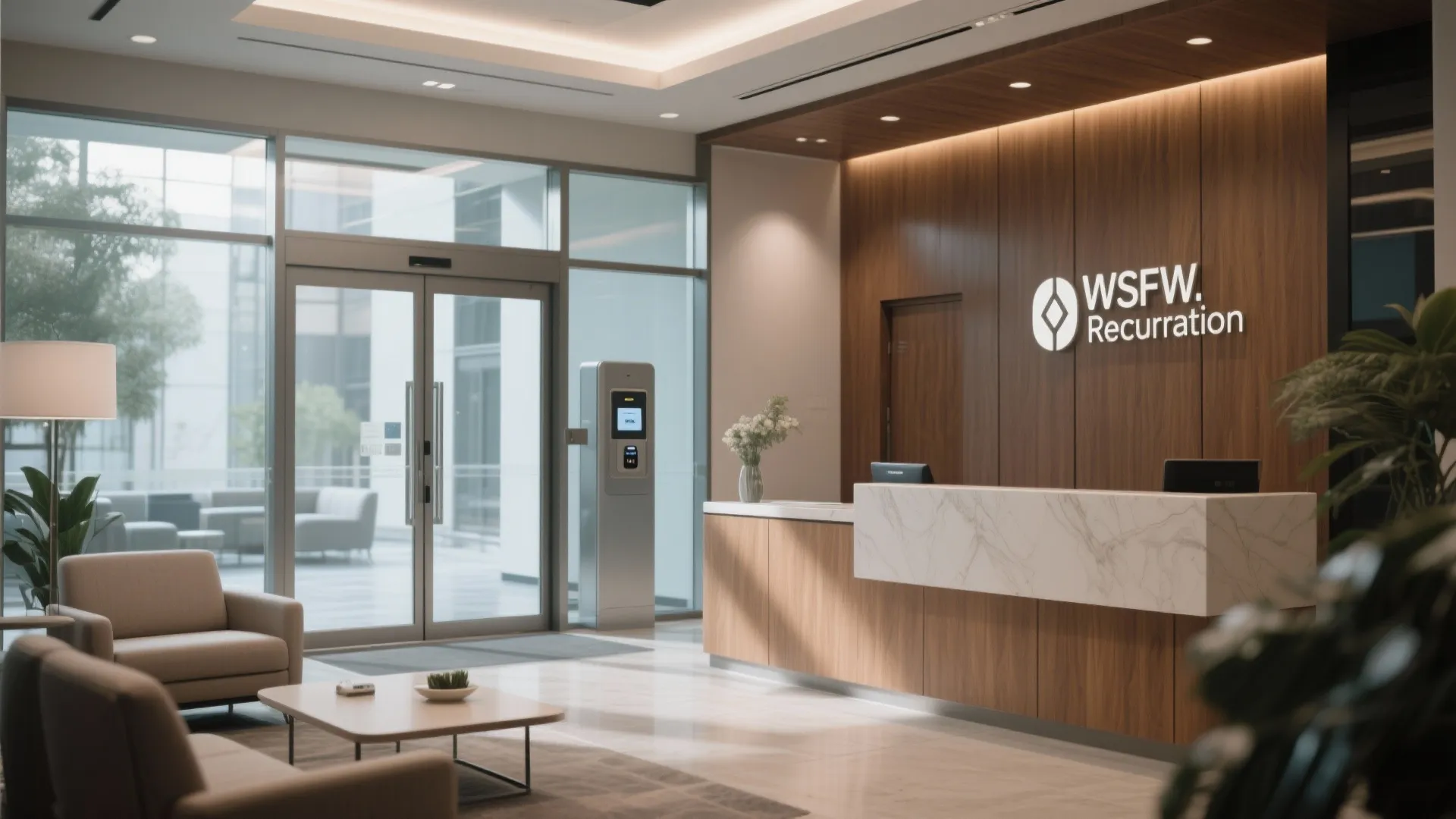 Reception with secure card-access internal doors in a modern office