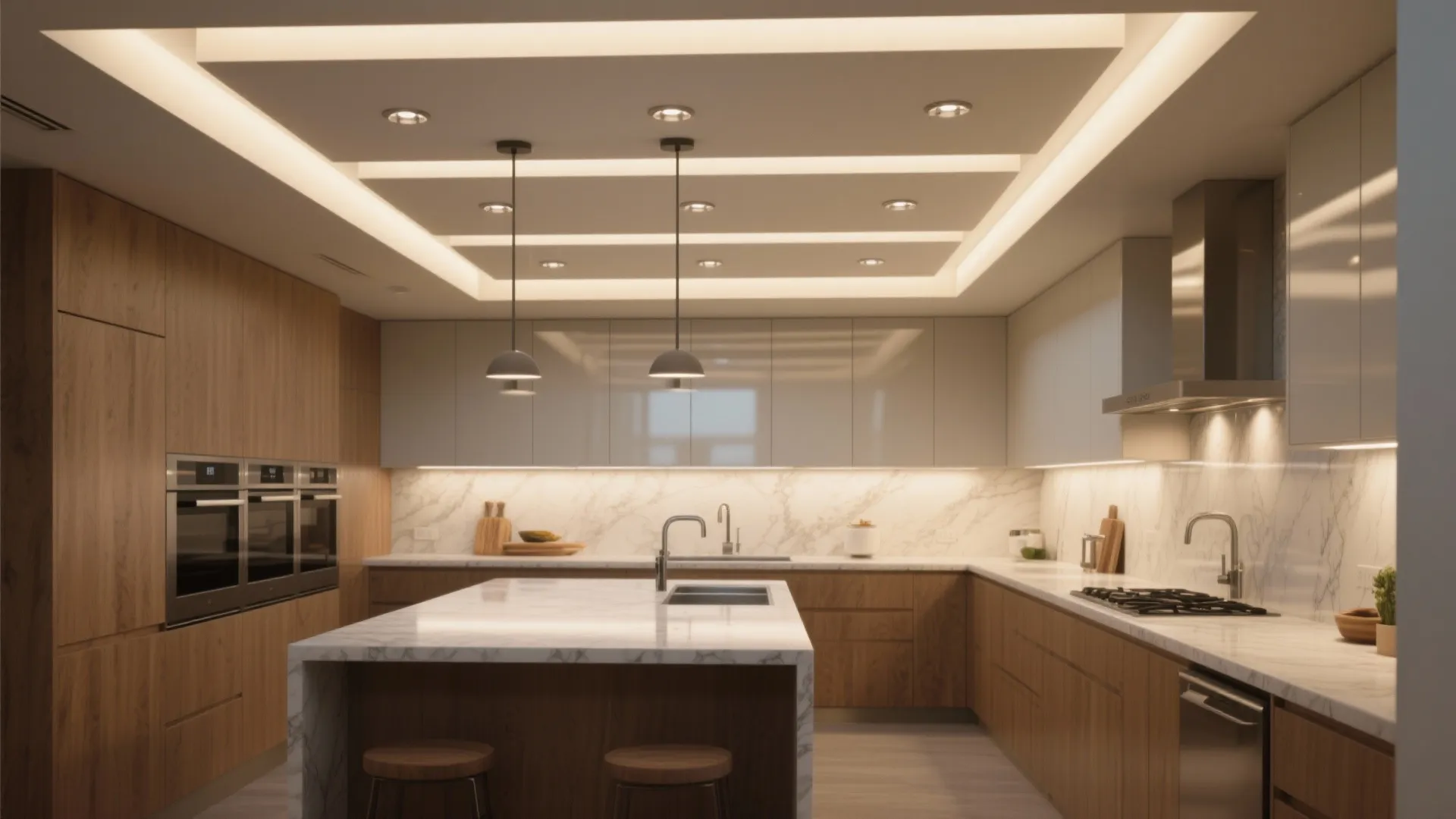 1. Layered recessed lighting for balanced ambiance