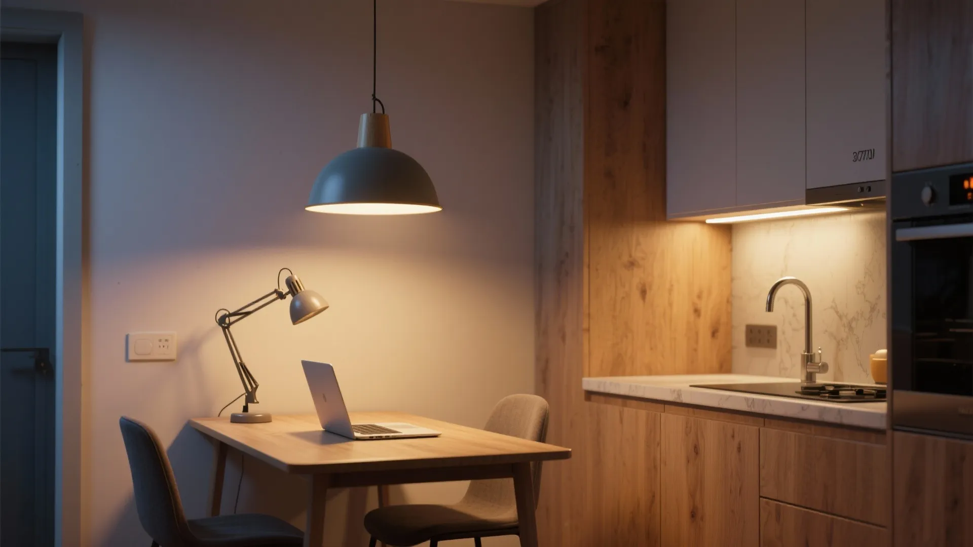 1. Layered ambient + task lighting