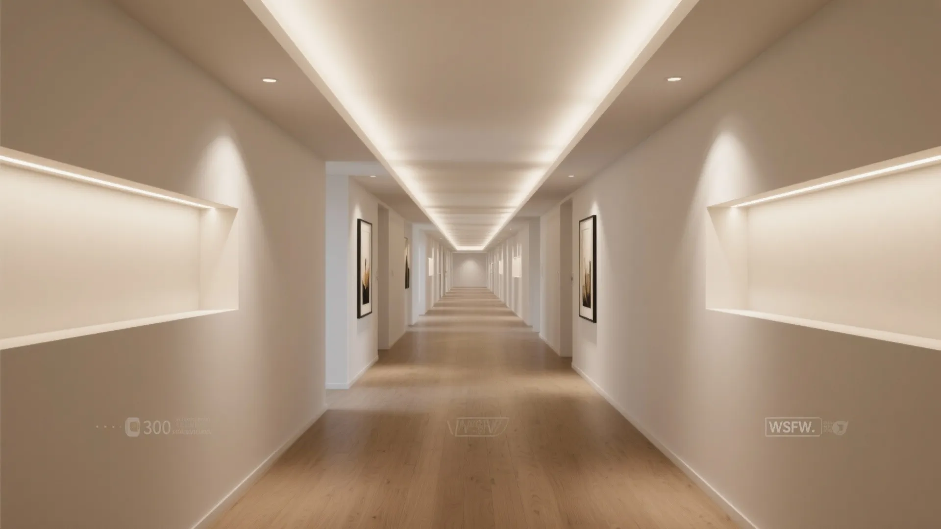 Layered ceiling bands to guide movement