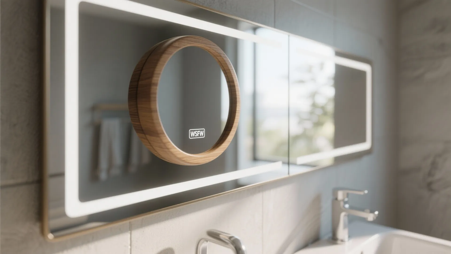 Layered mirrors in a bathroom creating depth and light reflection