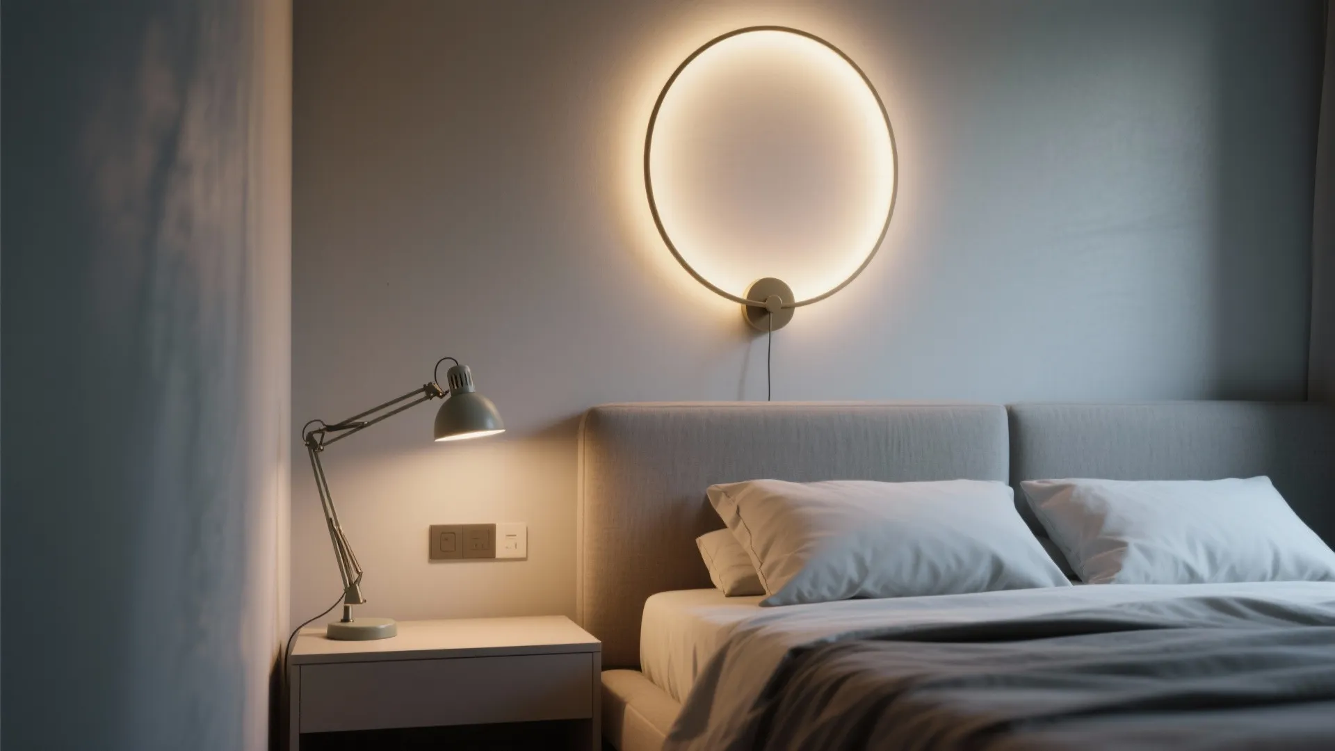 2. Layered Round Fixtures by the Bed