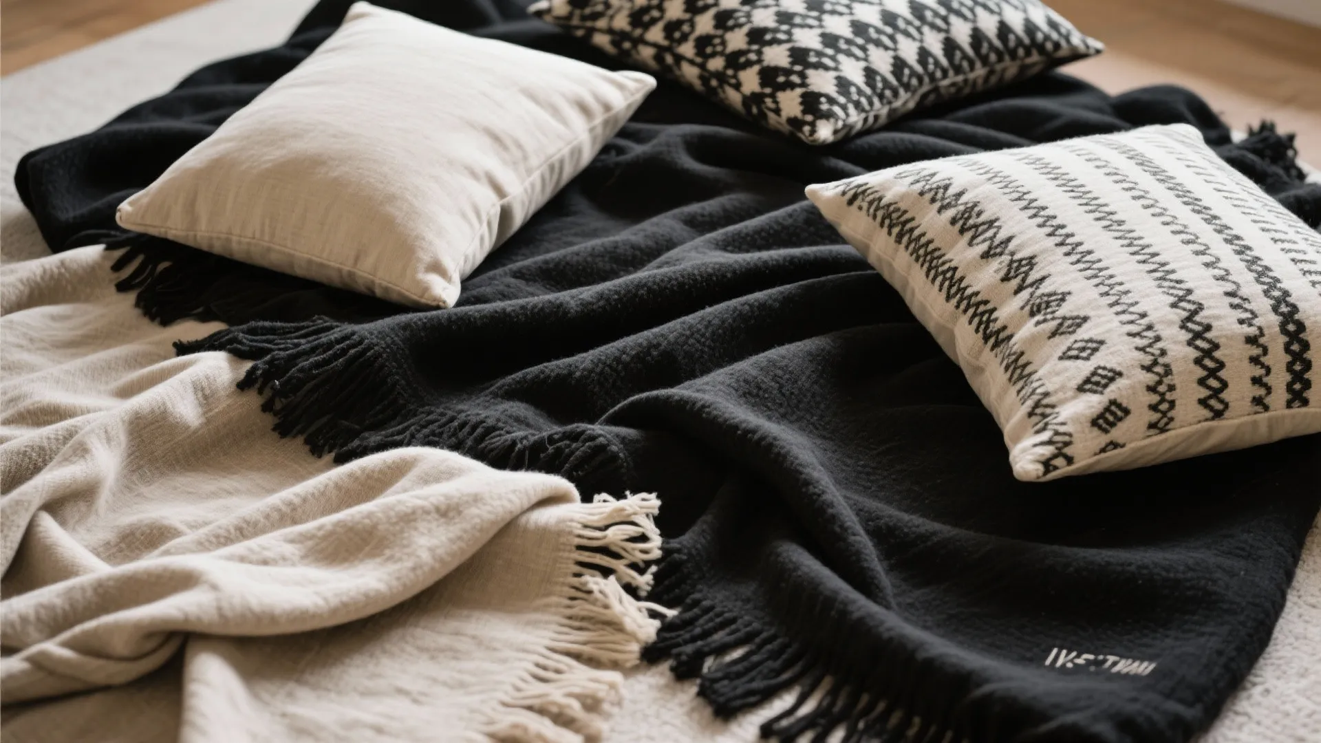 10. Layered Black and Beige Textiles